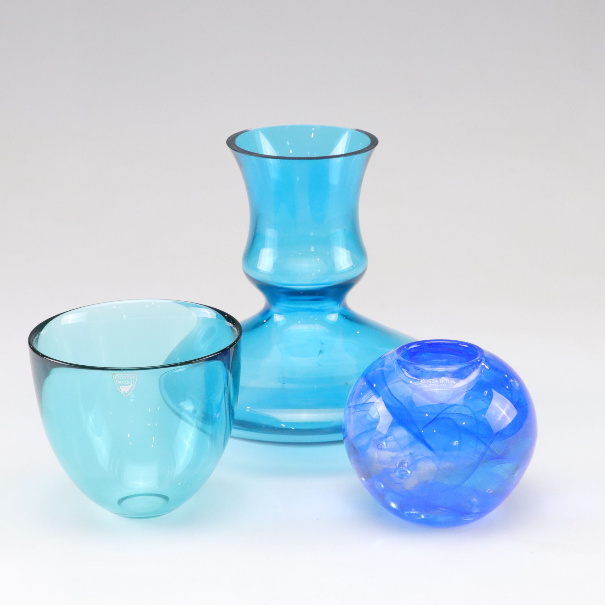 Orrefors Pastillo Bowl, Kosta Boda "Cool Moon" Votive and Scandinavian Decanter