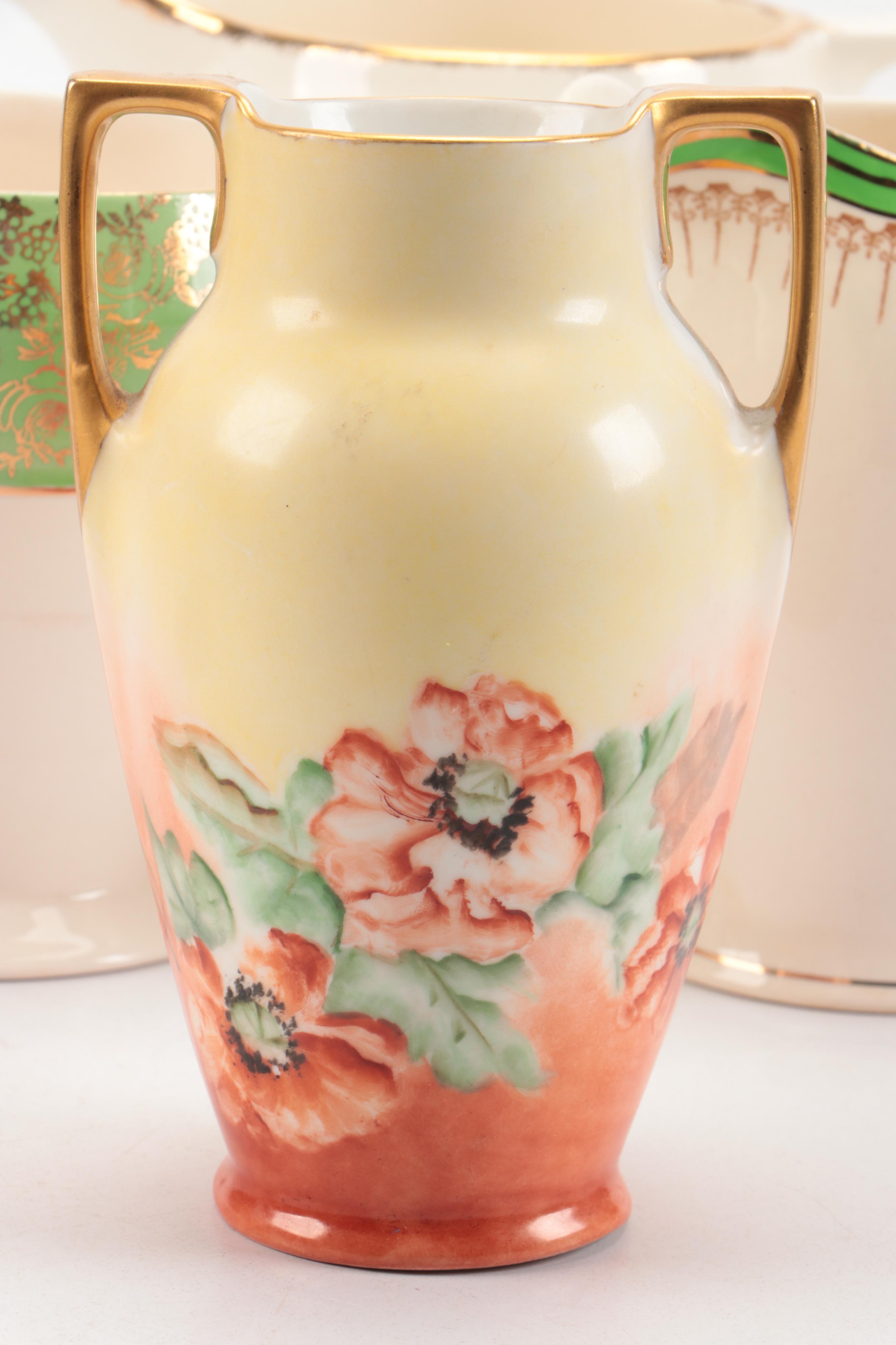 Swinnertons "Luxor Ivory" and Other Ceramic Pitchers with Handled Vase