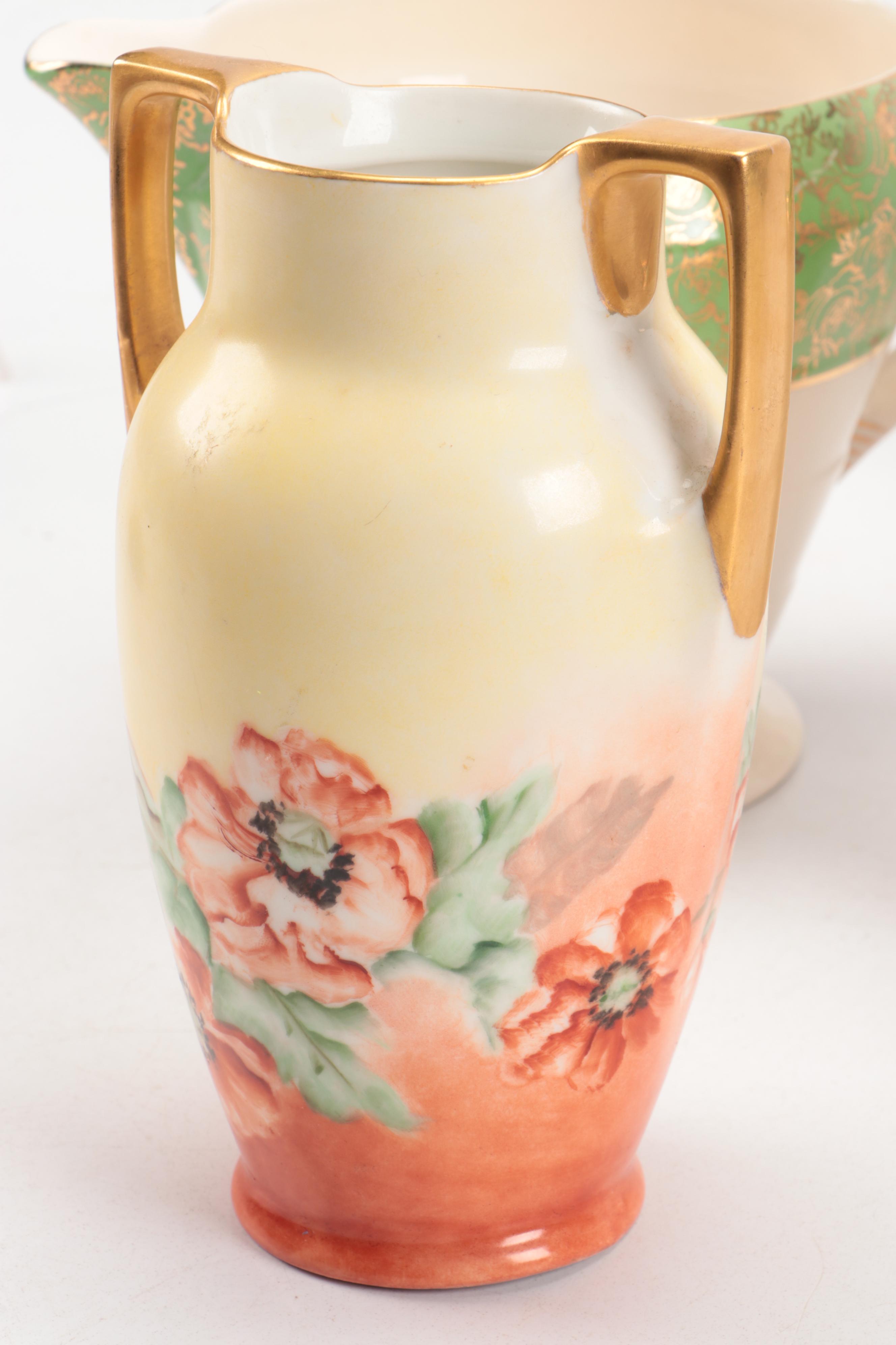 Swinnertons "Luxor Ivory" and Other Ceramic Pitchers with Handled Vase