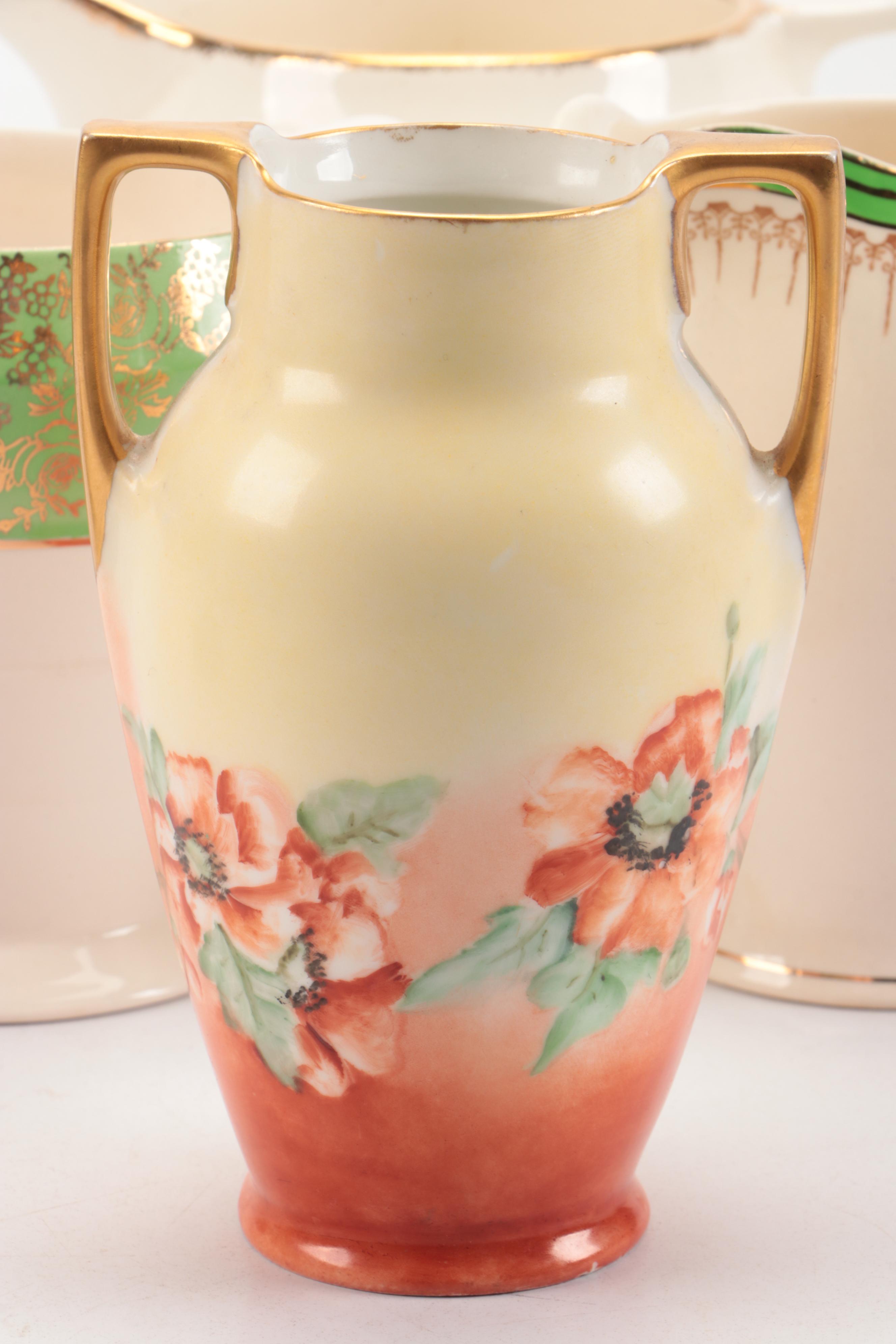 Swinnertons "Luxor Ivory" and Other Ceramic Pitchers with Handled Vase