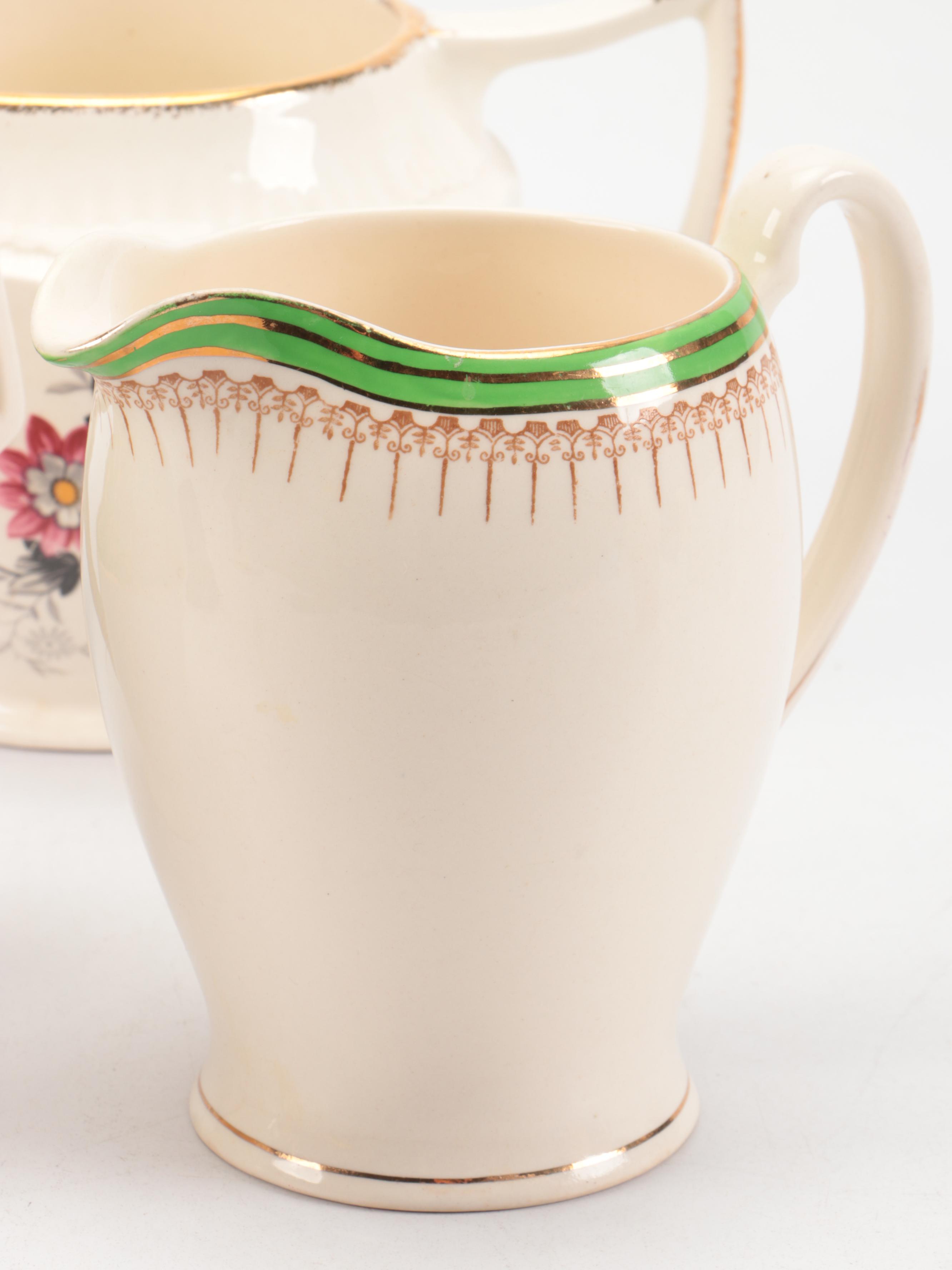 Swinnertons "Luxor Ivory" and Other Ceramic Pitchers with Handled Vase