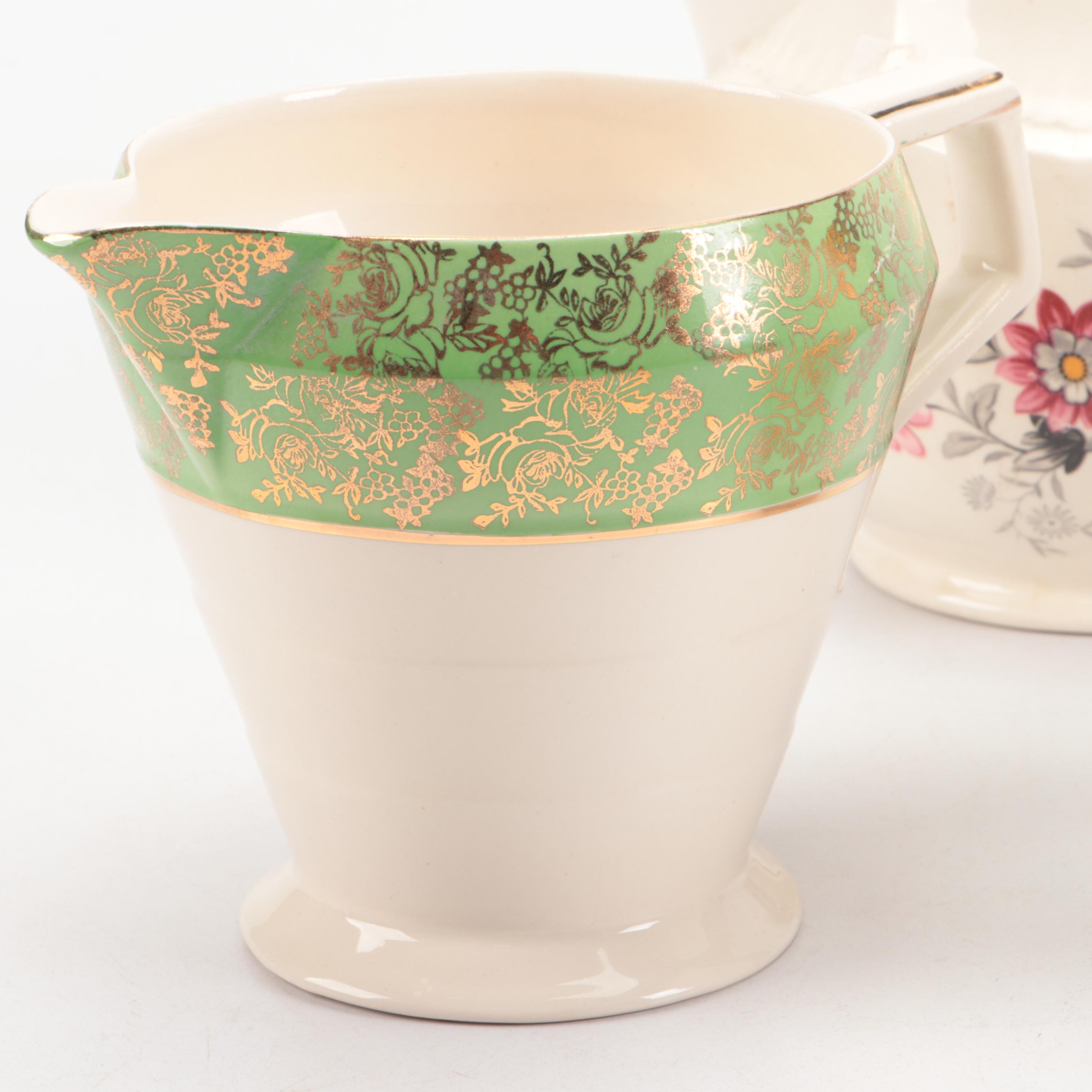 Swinnertons "Luxor Ivory" and Other Ceramic Pitchers with Handled Vase