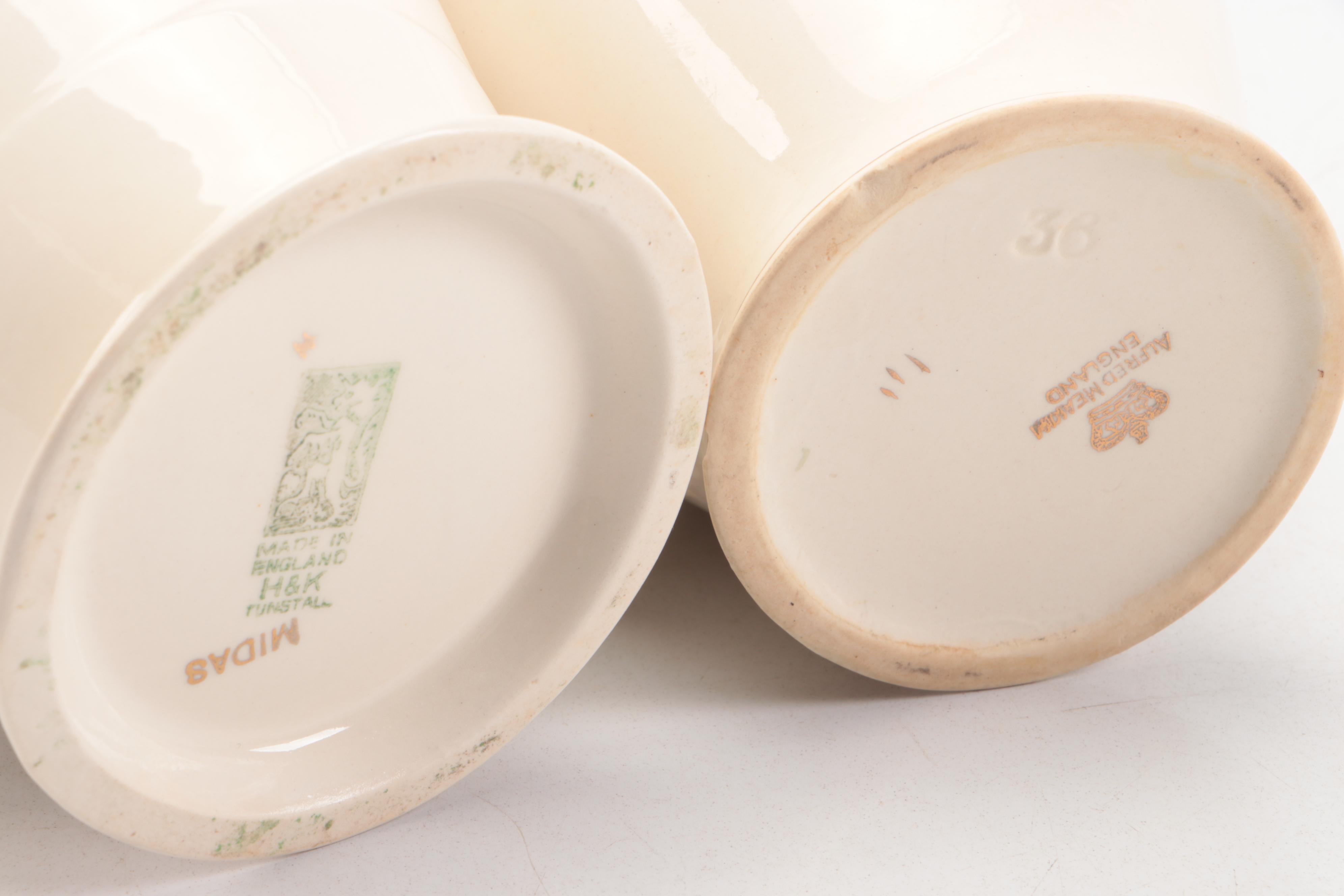 Swinnertons "Luxor Ivory" and Other Ceramic Pitchers with Handled Vase