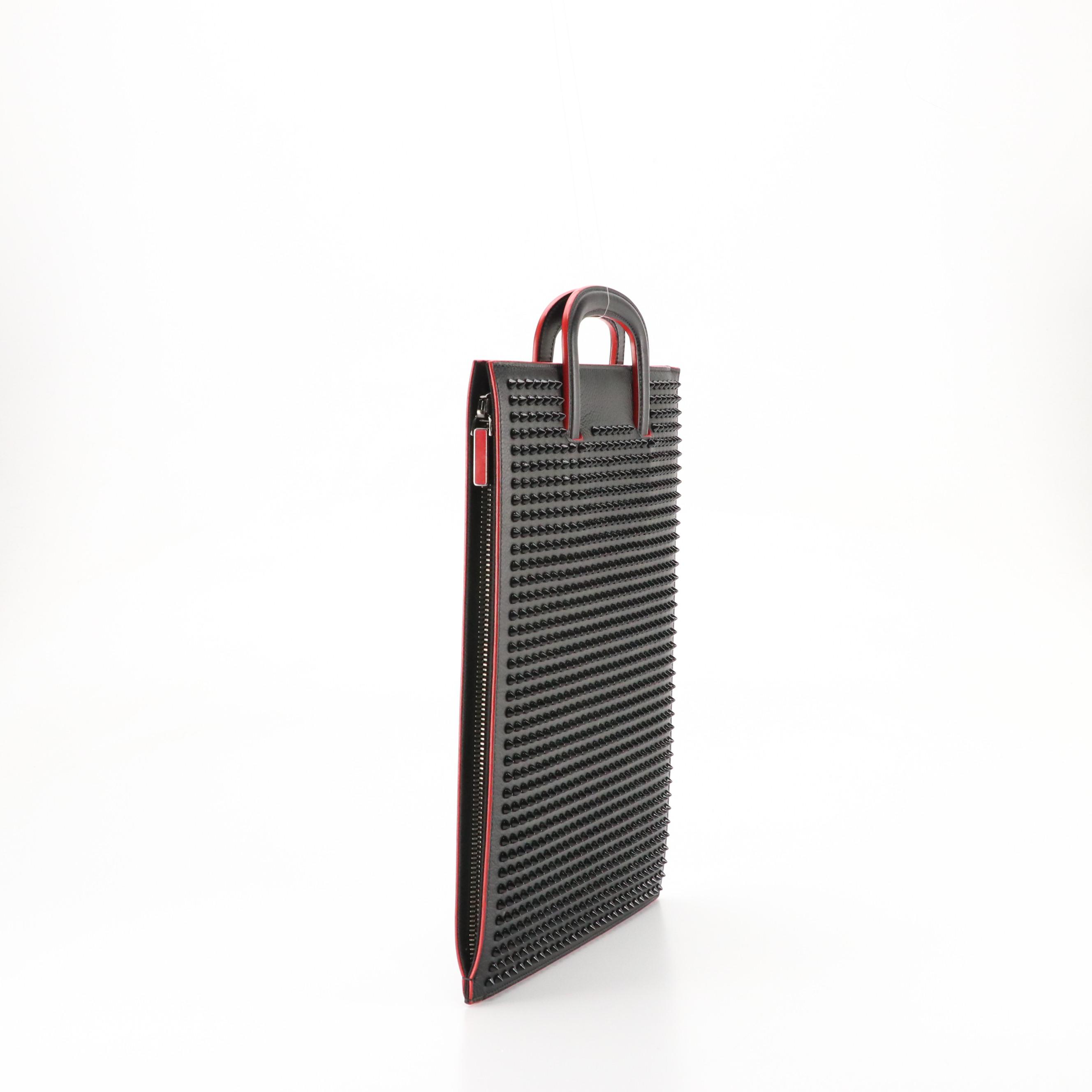 Christian Louboutin Trictrac Portfolio Handbag in Black Spiked Calfskin Leather
