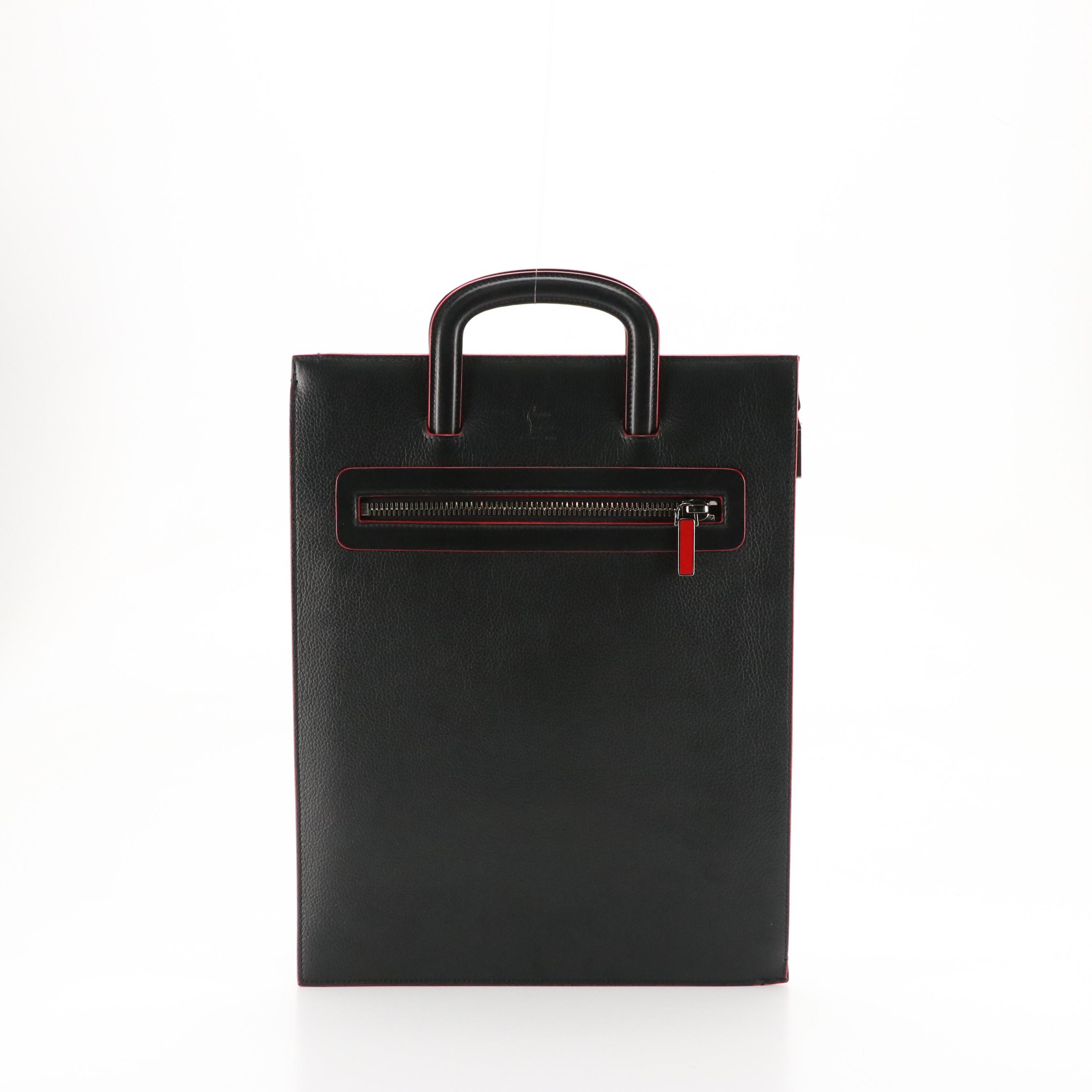 Christian Louboutin Trictrac Portfolio Handbag in Black Spiked Calfskin Leather