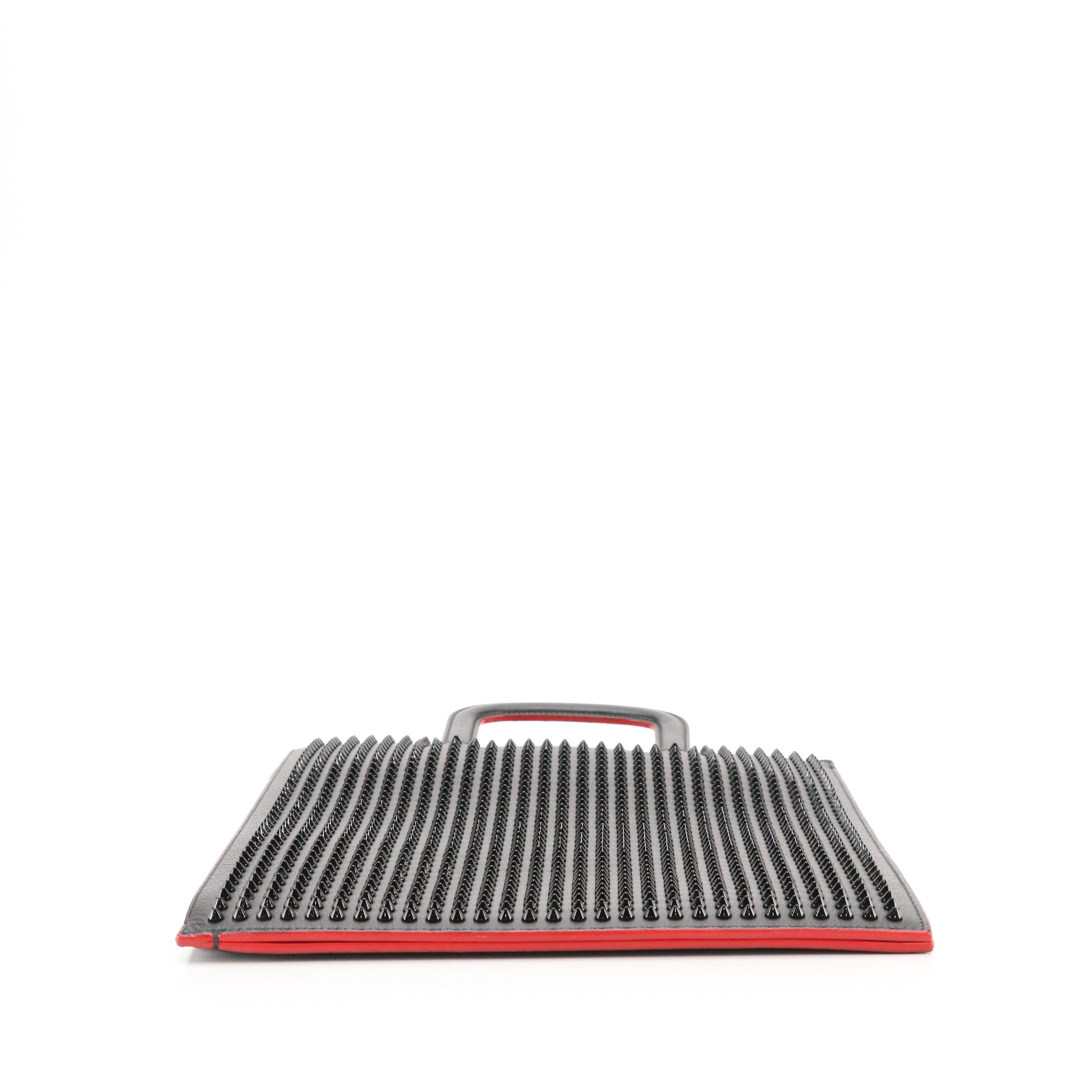 Christian Louboutin Trictrac Portfolio Handbag in Black Spiked Calfskin Leather