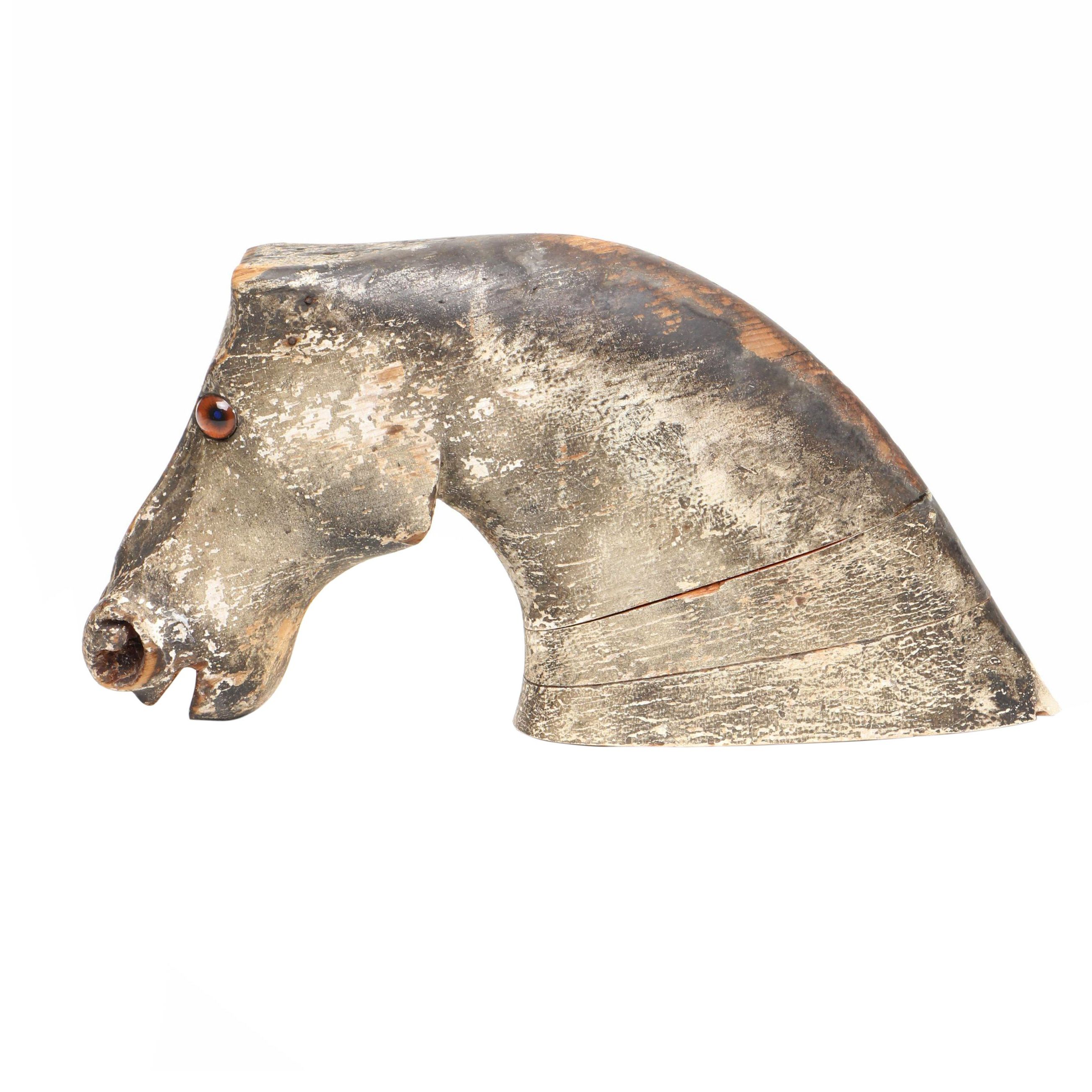 Folk Art Style Carved Wood Horse Head Hanging Décor