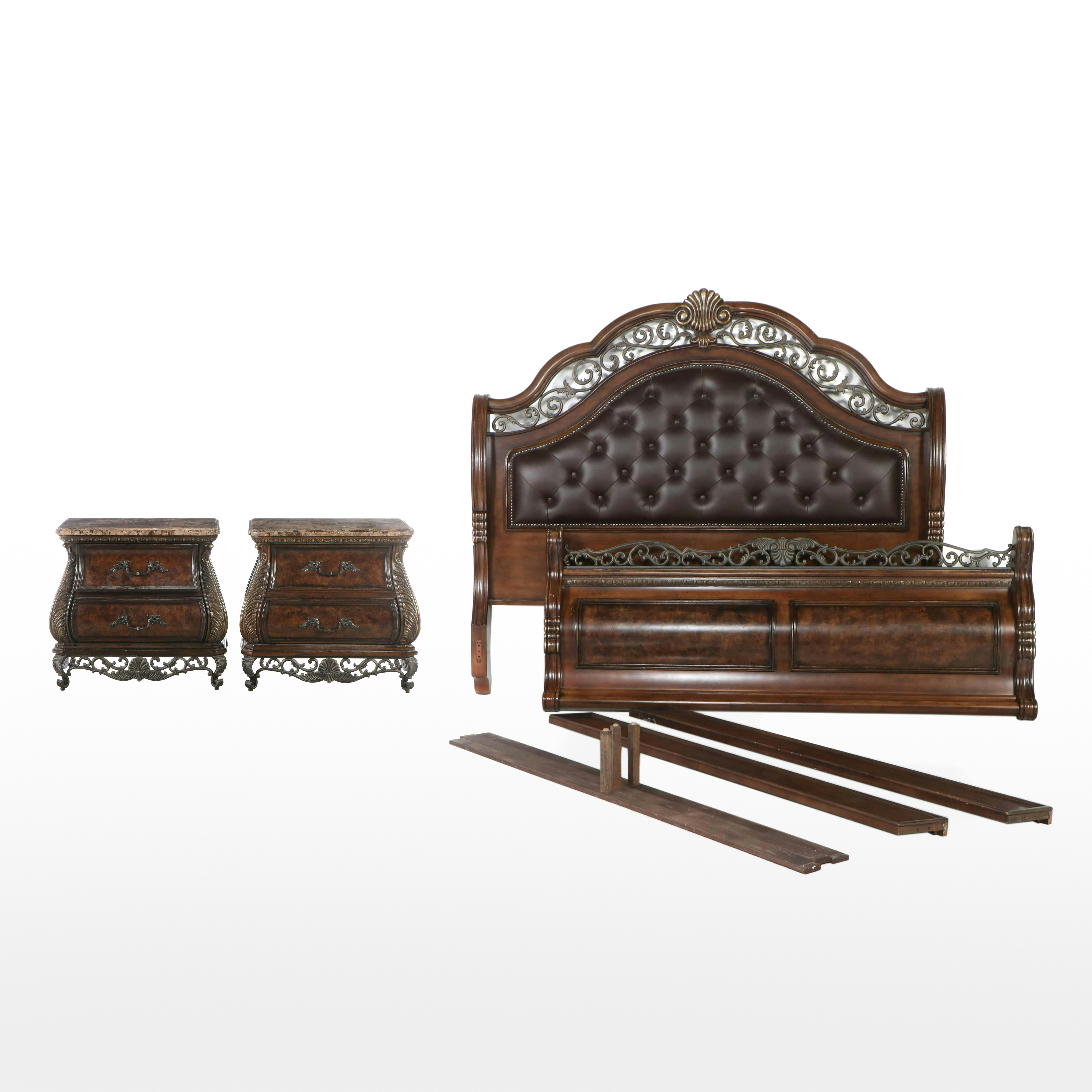Pair of Pulaski Nightstands with King Size Bed Frame