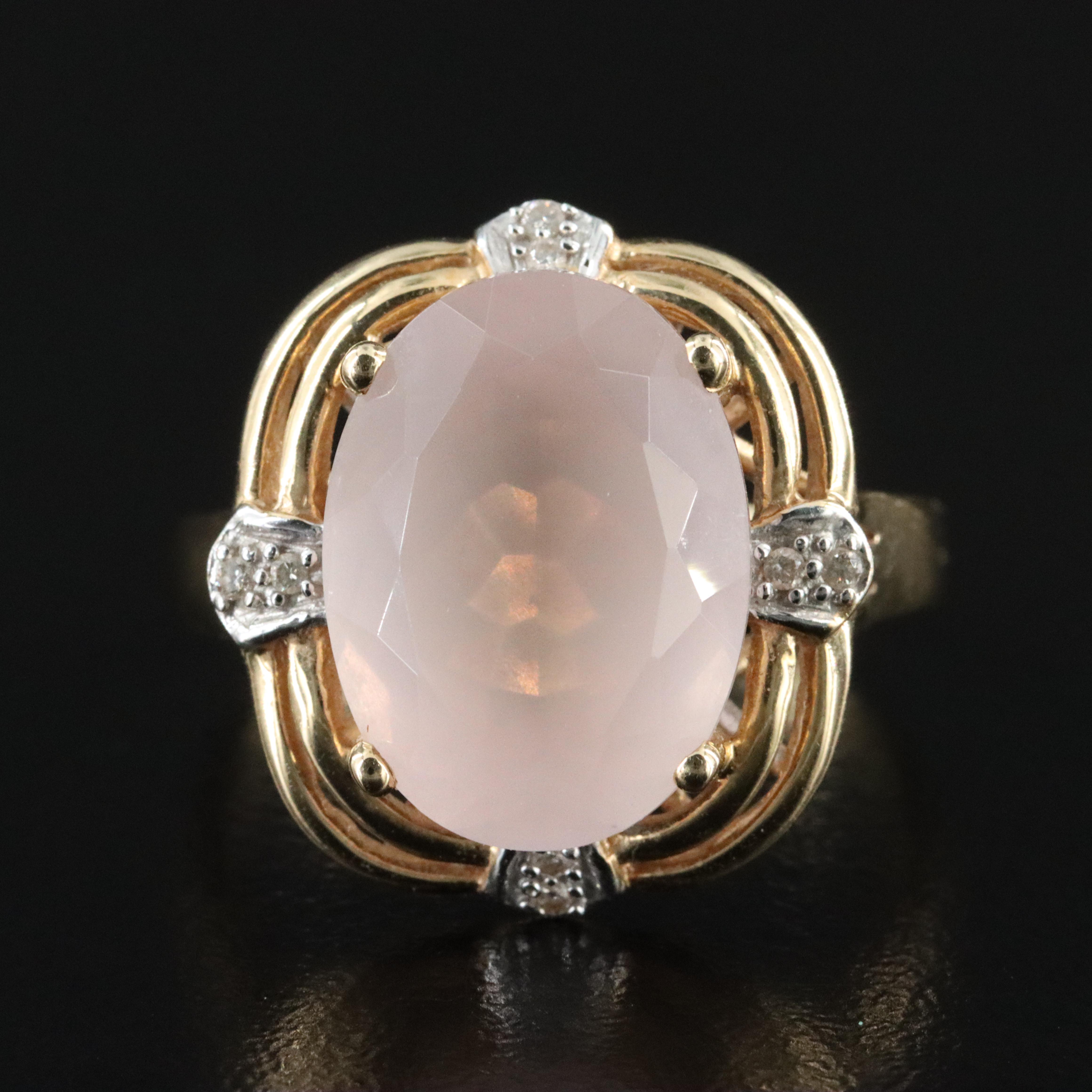 14K Rose Quartz and Diamond Ring