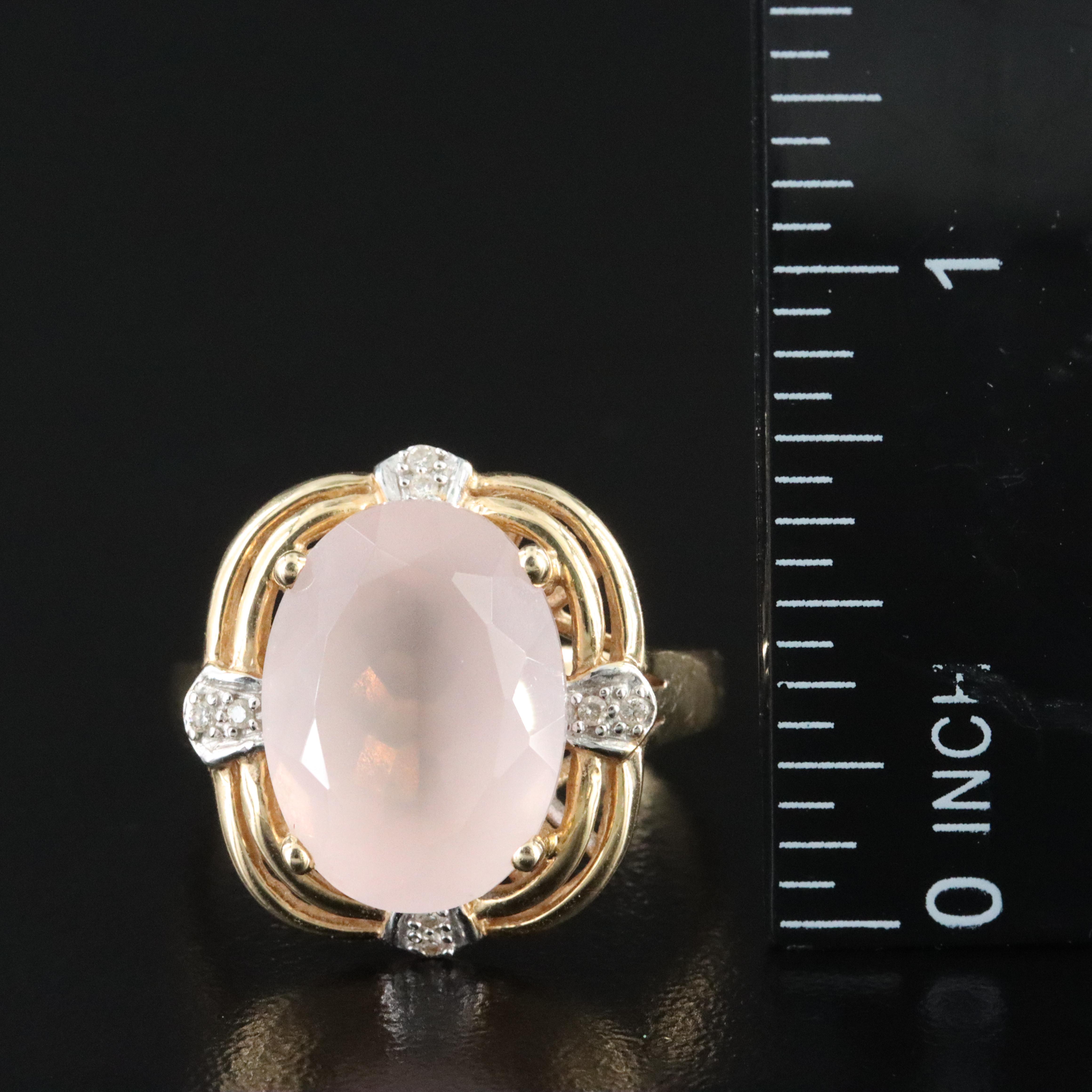 14K Rose Quartz and Diamond Ring