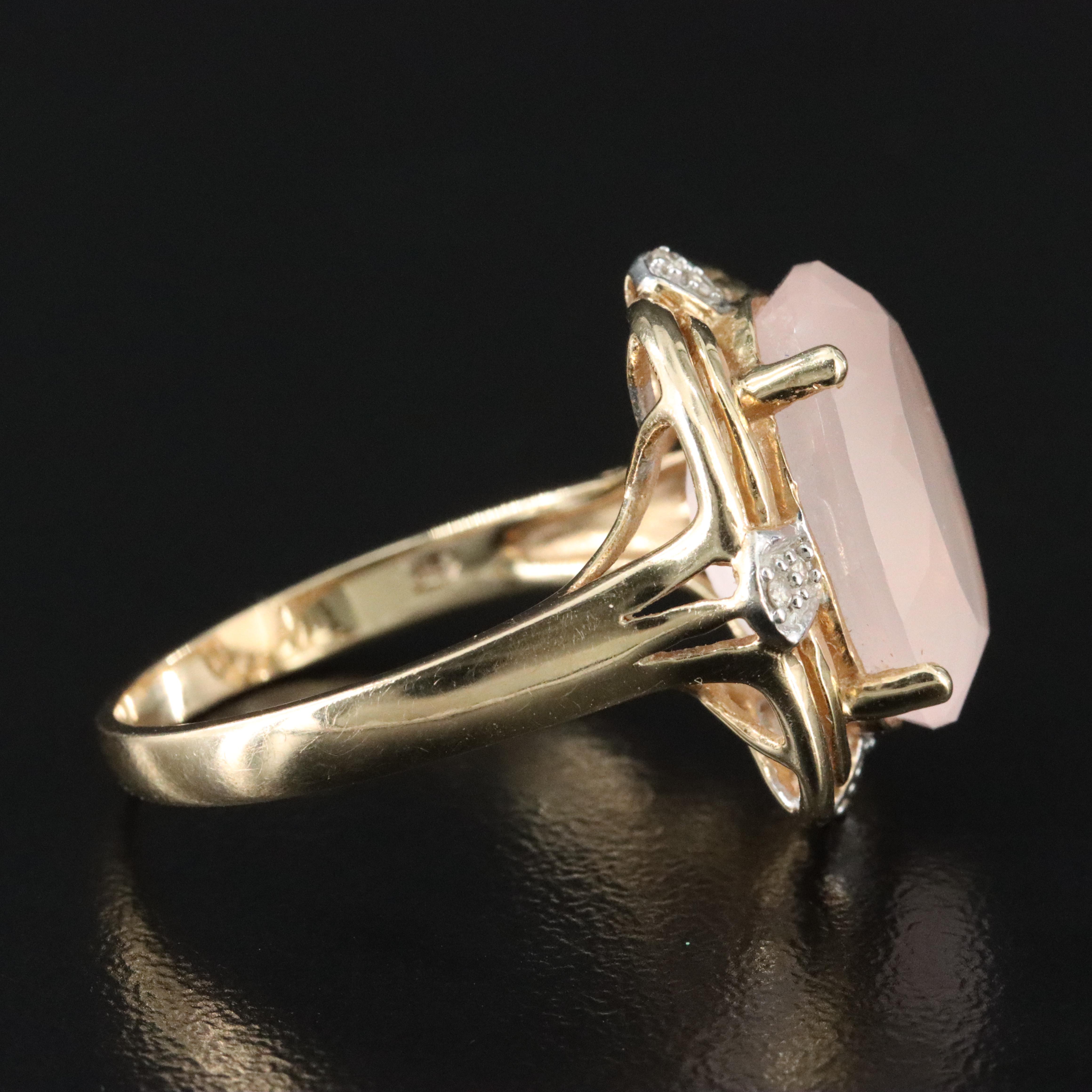 14K Rose Quartz and Diamond Ring
