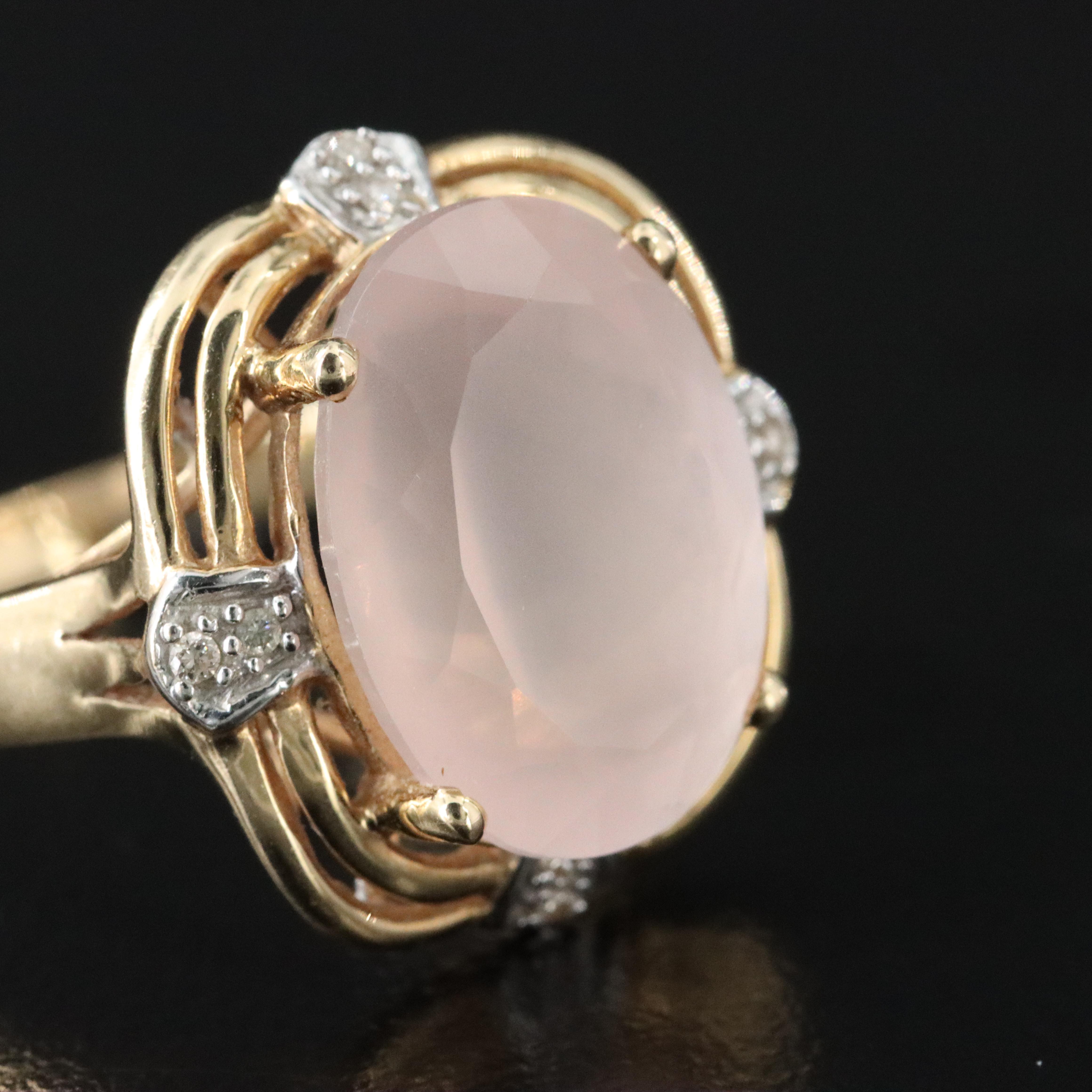 14K Rose Quartz and Diamond Ring