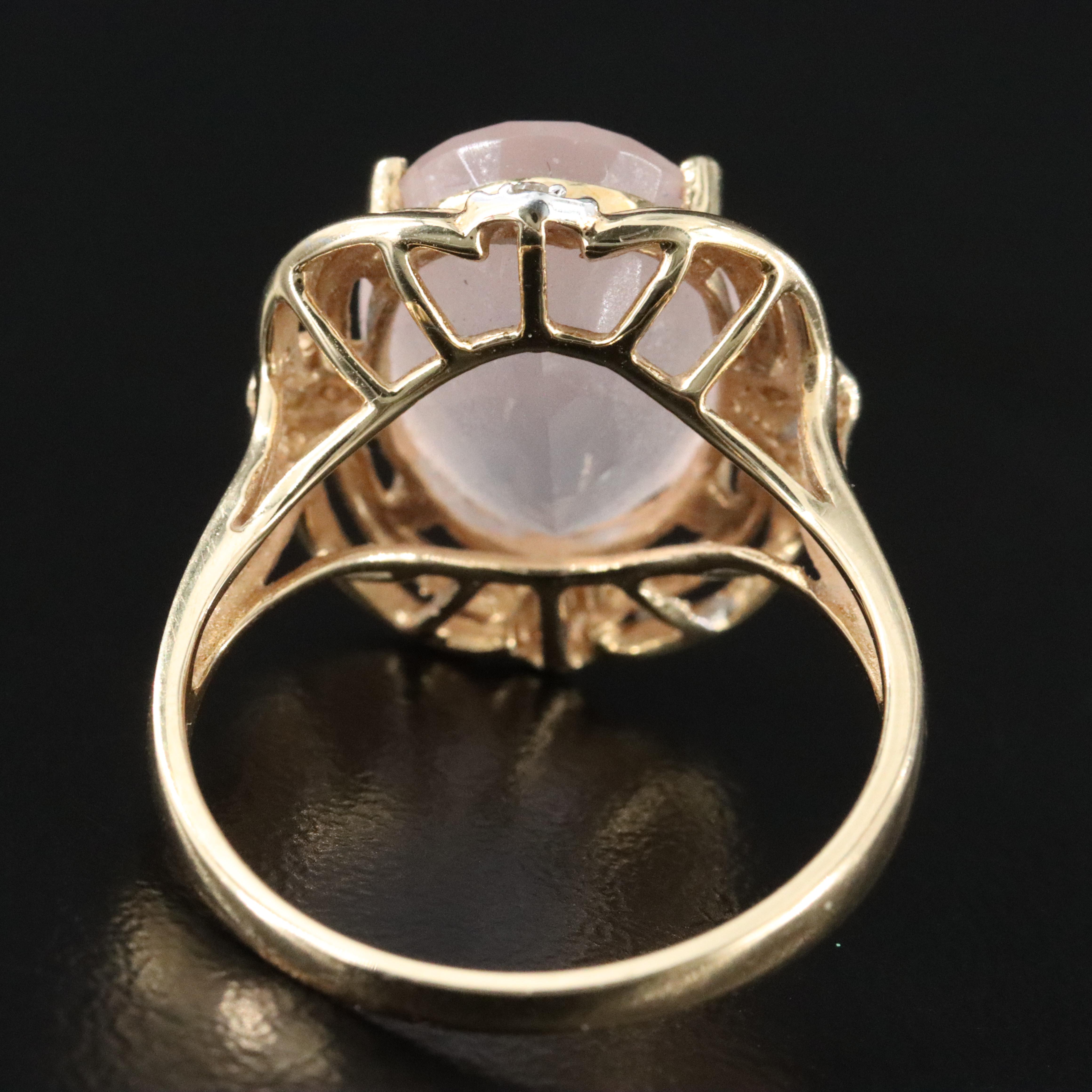 14K Rose Quartz and Diamond Ring