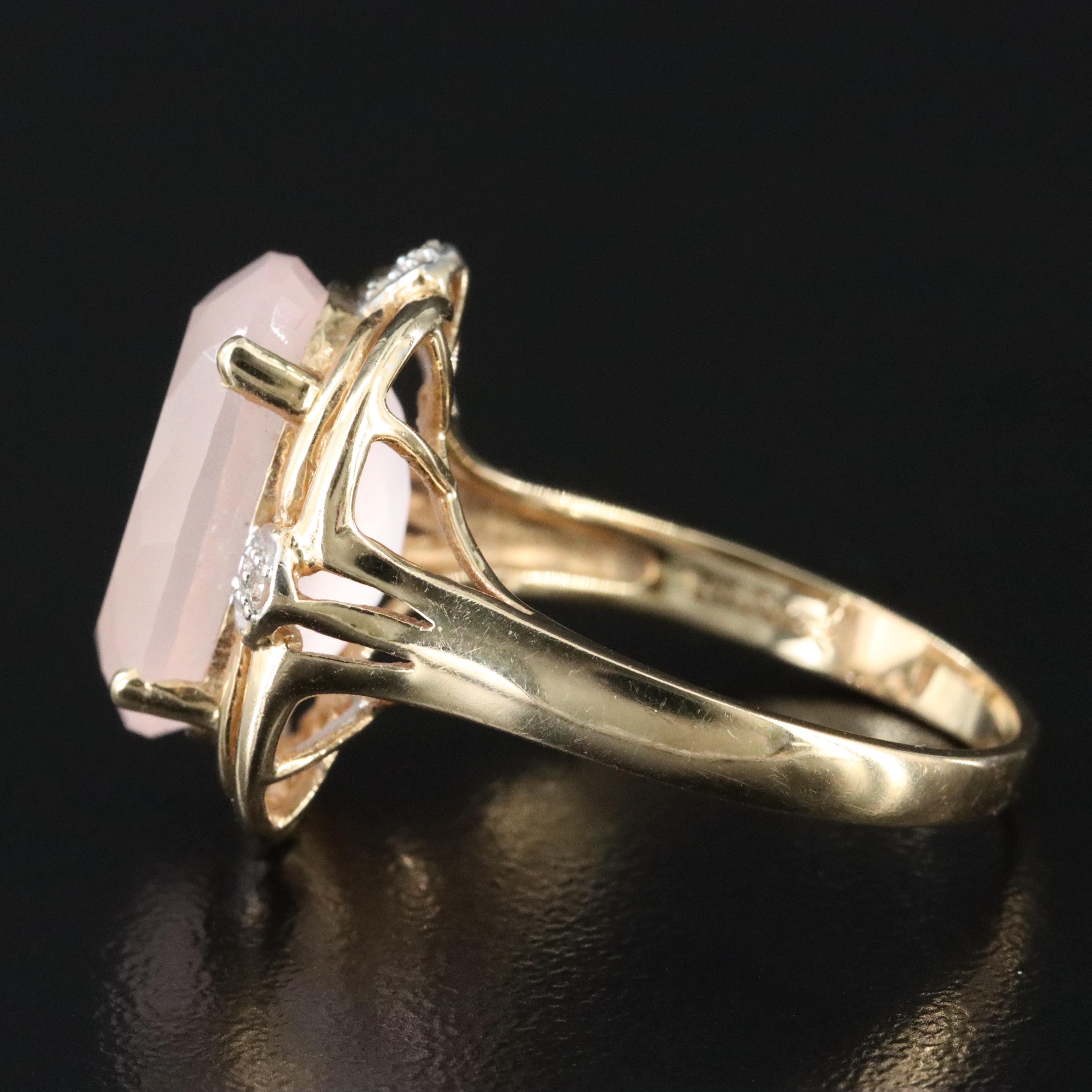 14K Rose Quartz and Diamond Ring