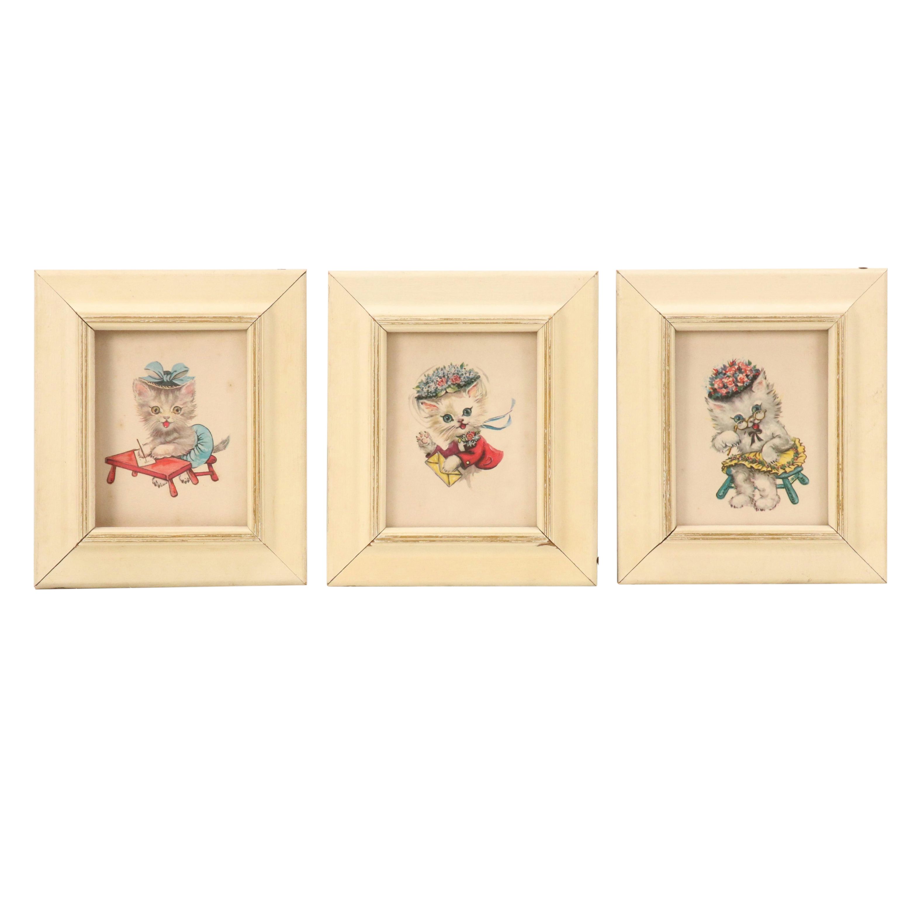Donald Art Co. Miniature Offset Lithographs of Kitten Characters, 1950s