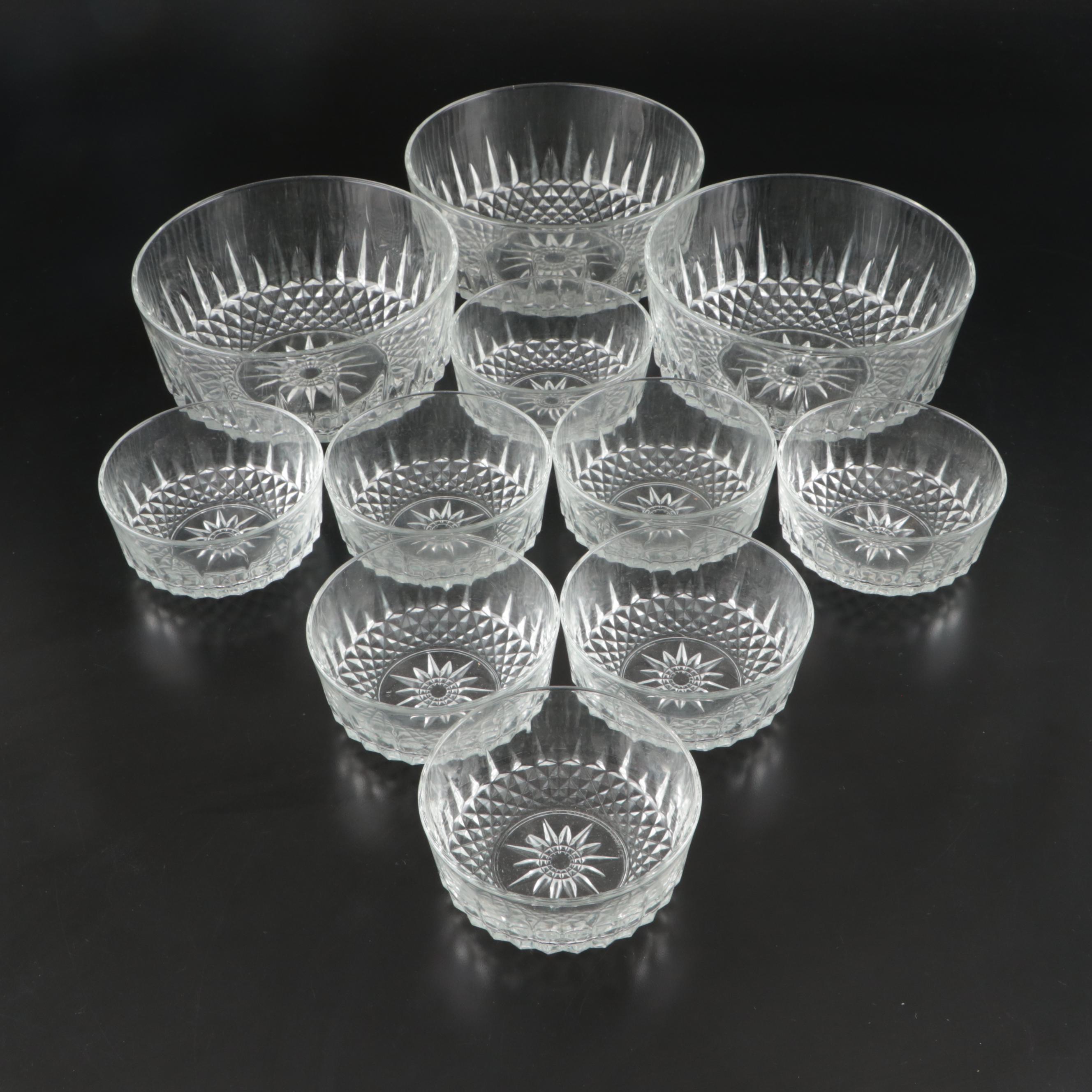 French Arcoroc Pressed Glass Serving Bowls and Dessert Bowls