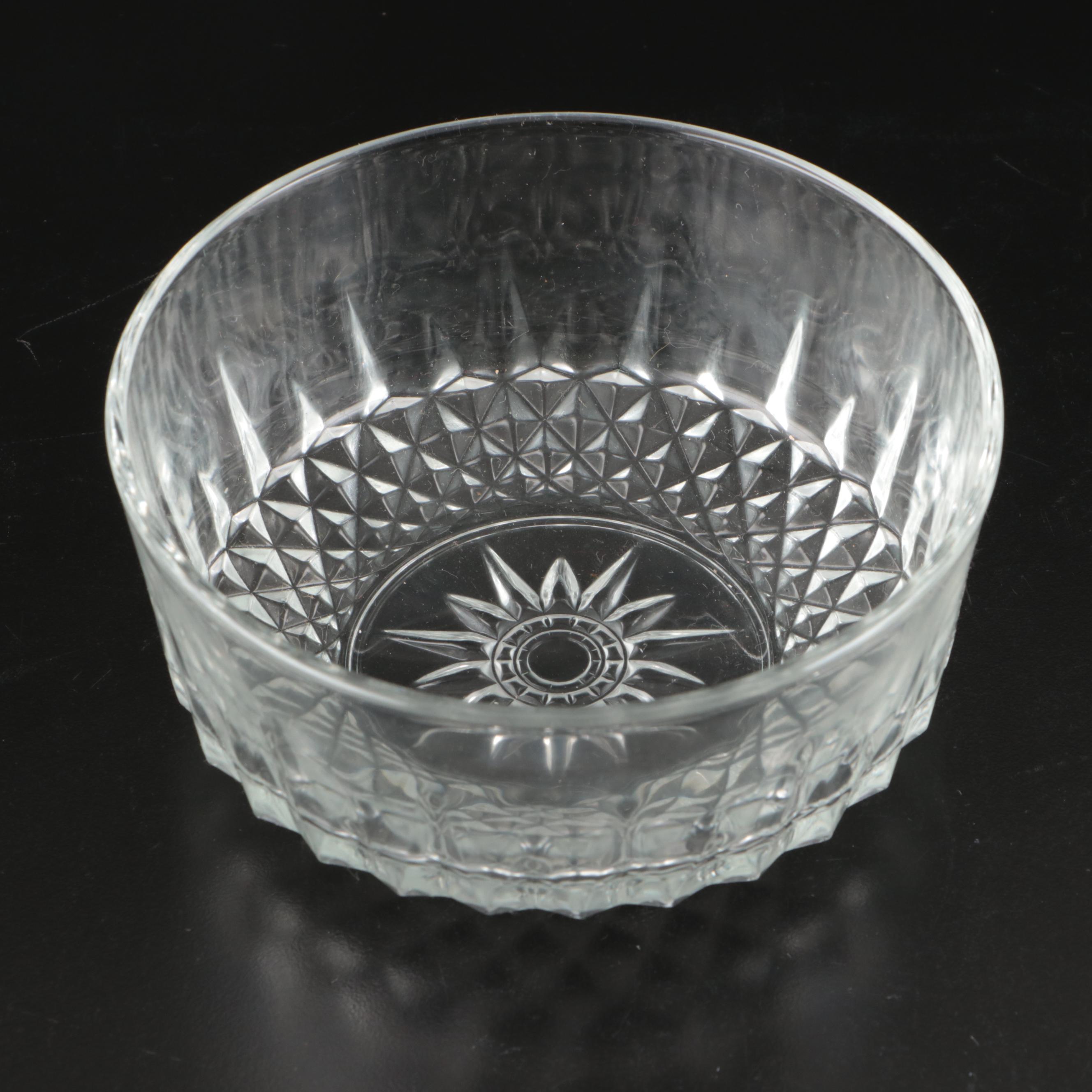 French Arcoroc Pressed Glass Serving Bowls and Dessert Bowls