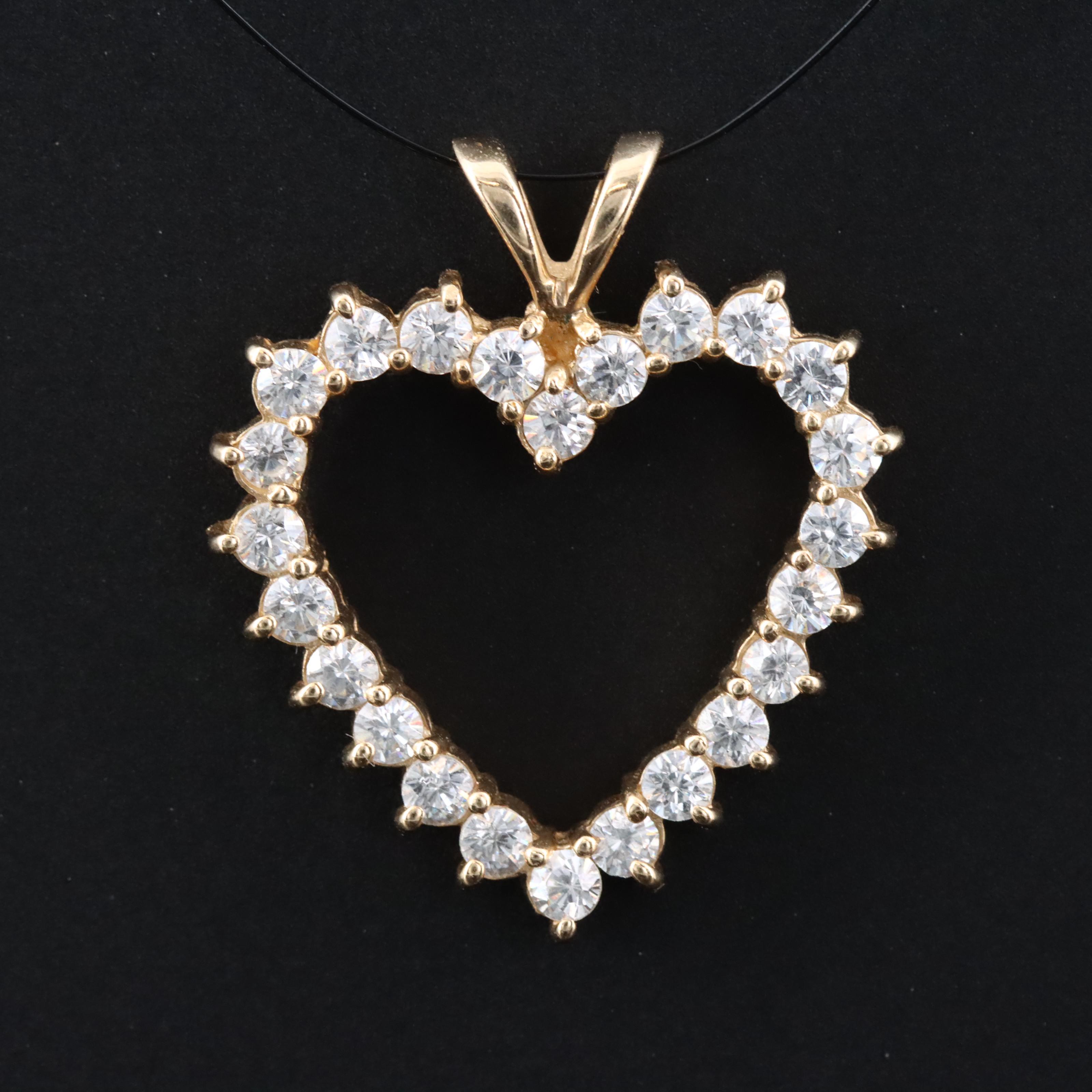 14K CZ Heart Pendant