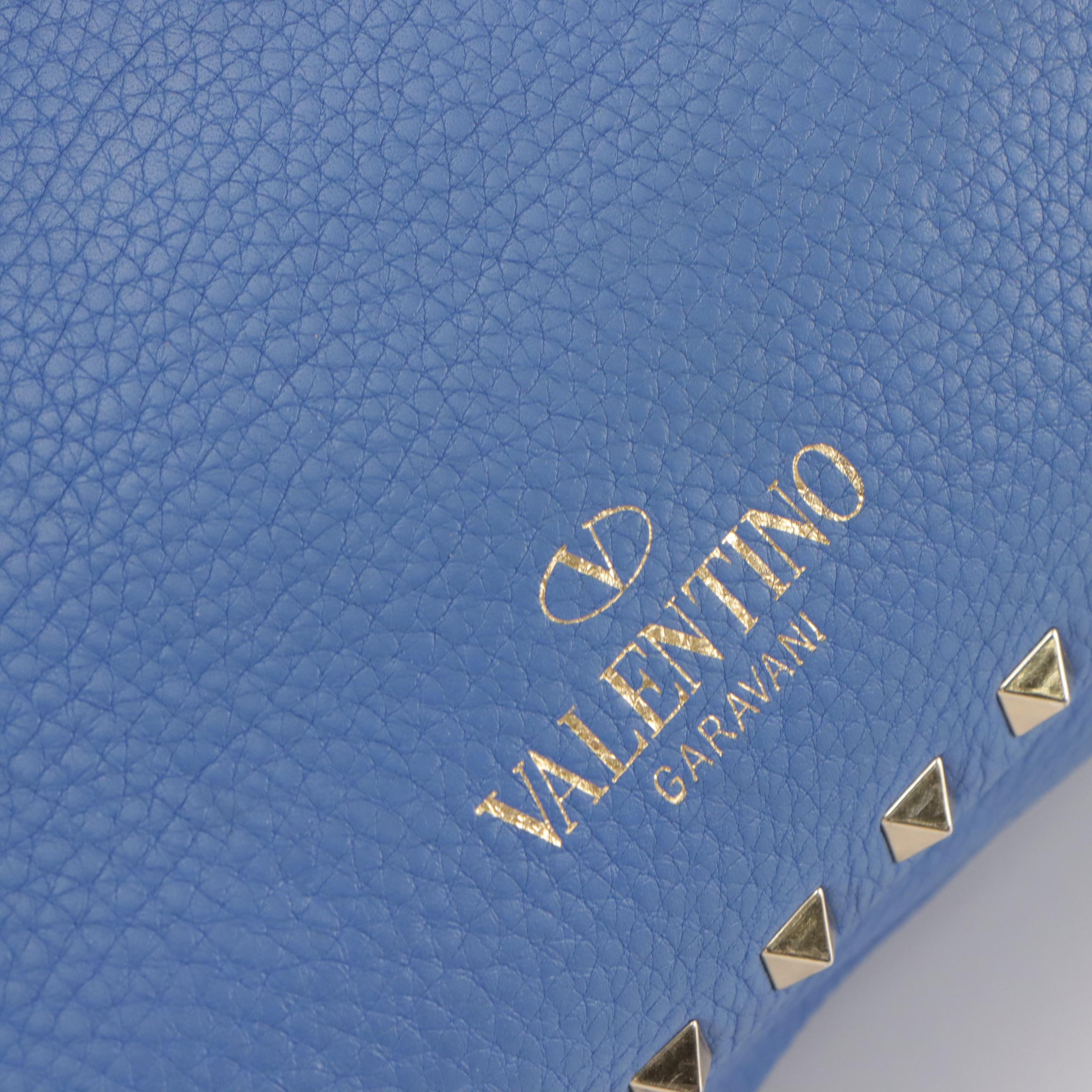 Valentino Garavani Small Rockstud Two-Way Tote in Blue Grained Calfskin