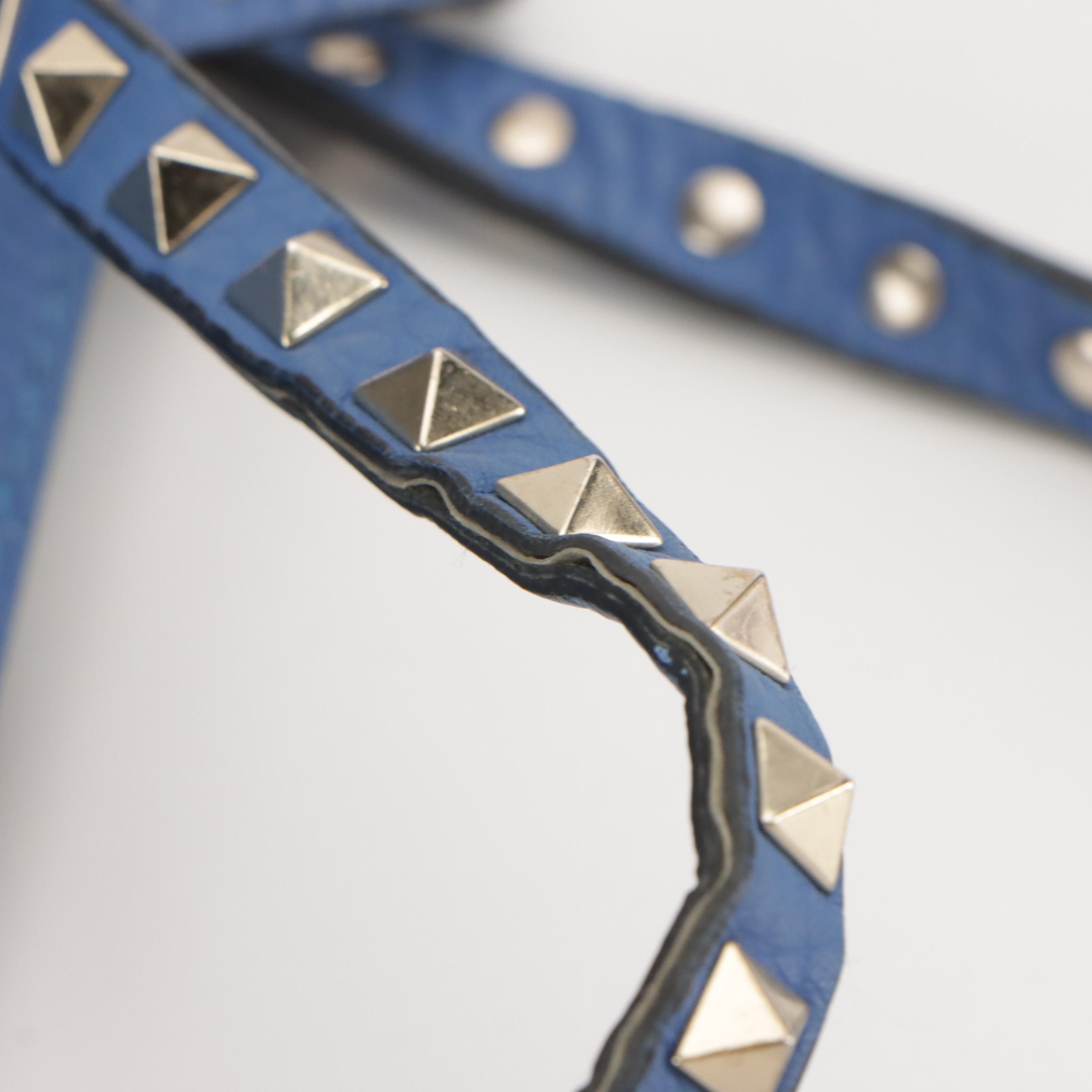 Valentino Garavani Small Rockstud Two-Way Tote in Blue Grained Calfskin