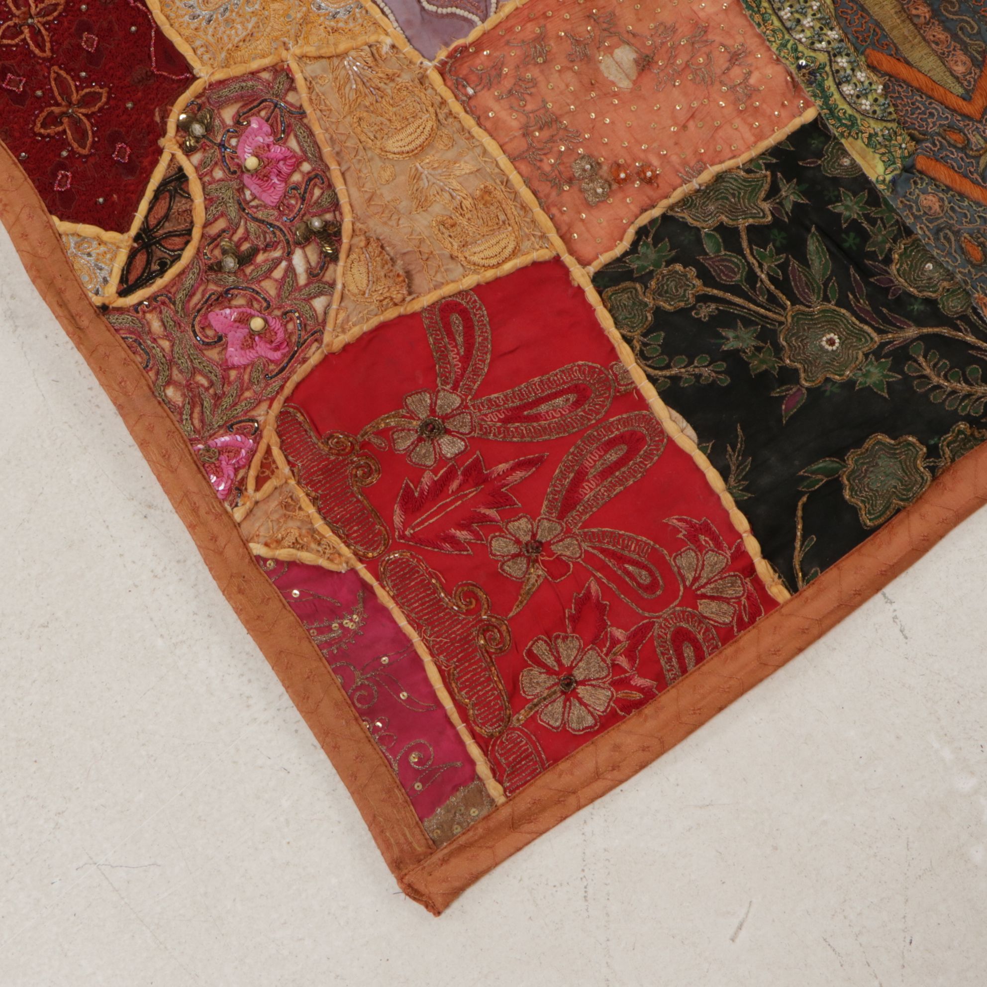 Indian Patchwork Embroidery and Beadwork Quilt, and Hand-Stitched Turkoman Hat