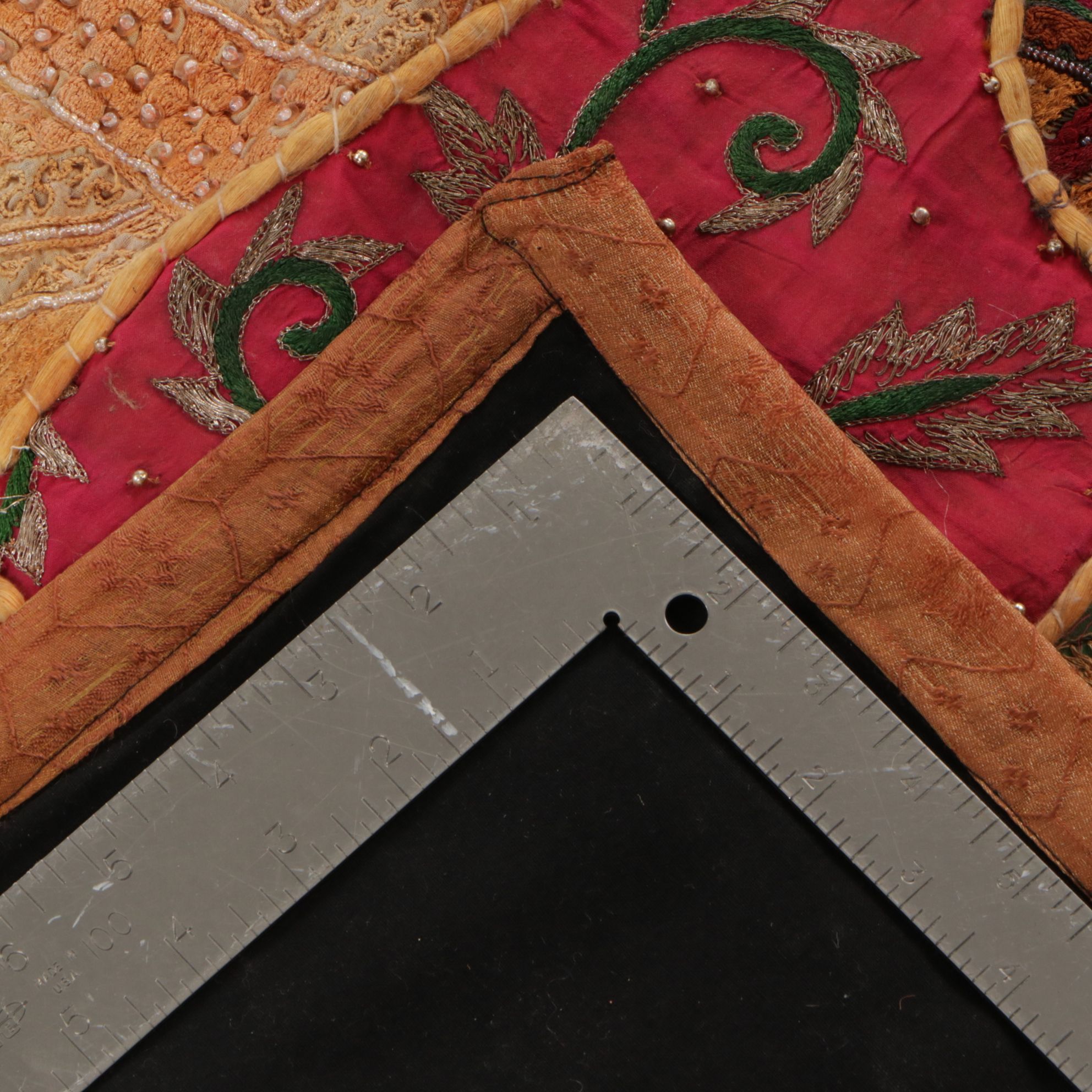 Indian Patchwork Embroidery and Beadwork Quilt, and Hand-Stitched Turkoman Hat