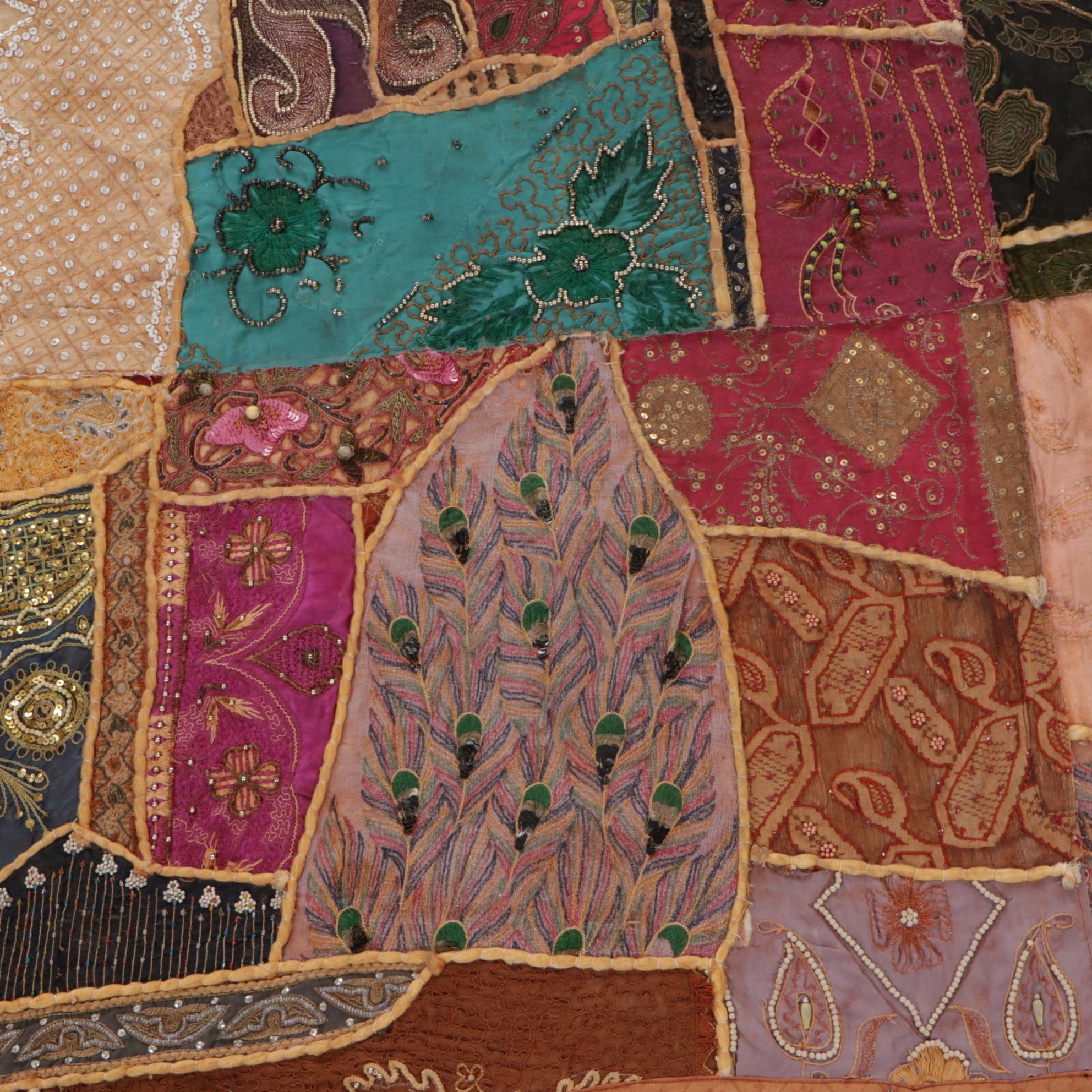 Indian Patchwork Embroidery and Beadwork Quilt, and Hand-Stitched Turkoman Hat