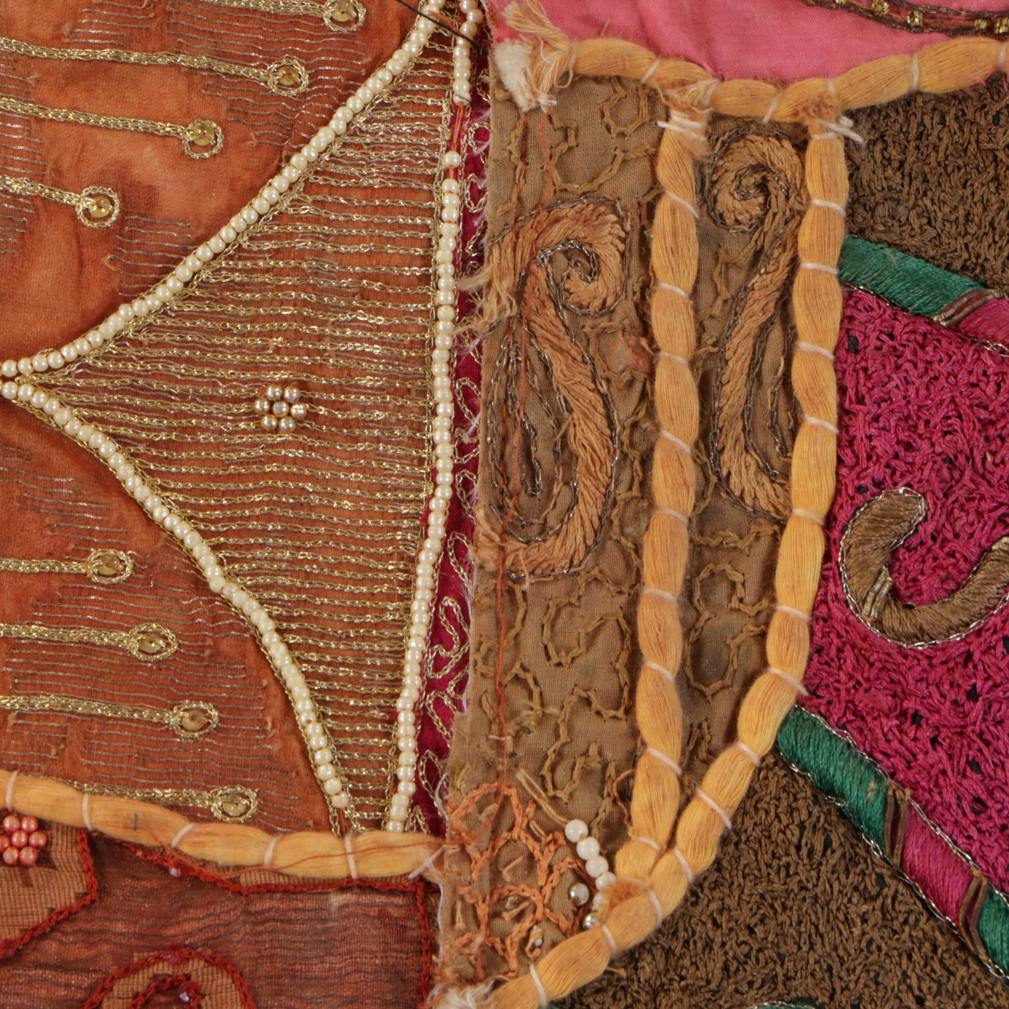 Indian Patchwork Embroidery and Beadwork Quilt, and Hand-Stitched Turkoman Hat