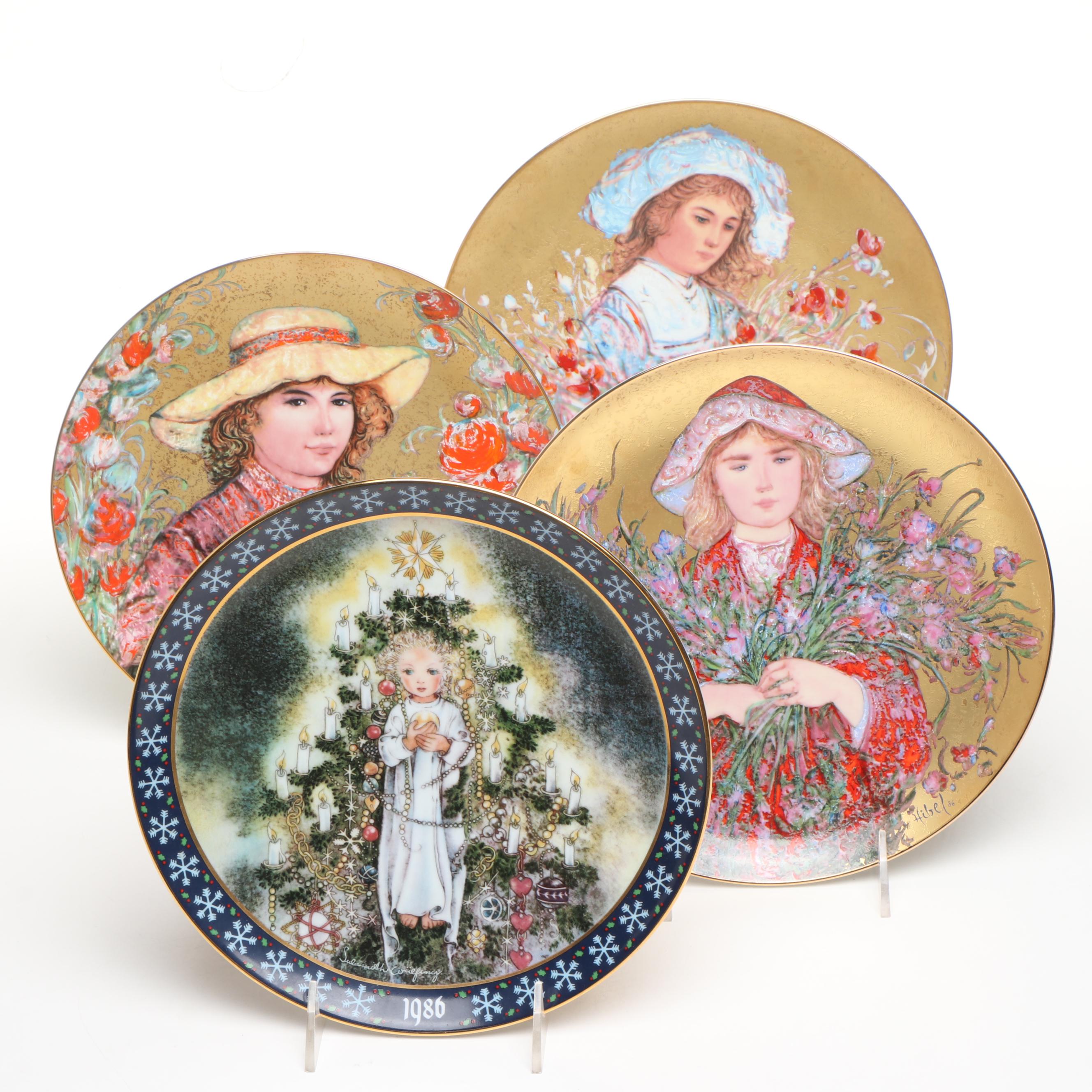 Edna Hibel The Flower Girl Series Porcelain Plates with Other Plate