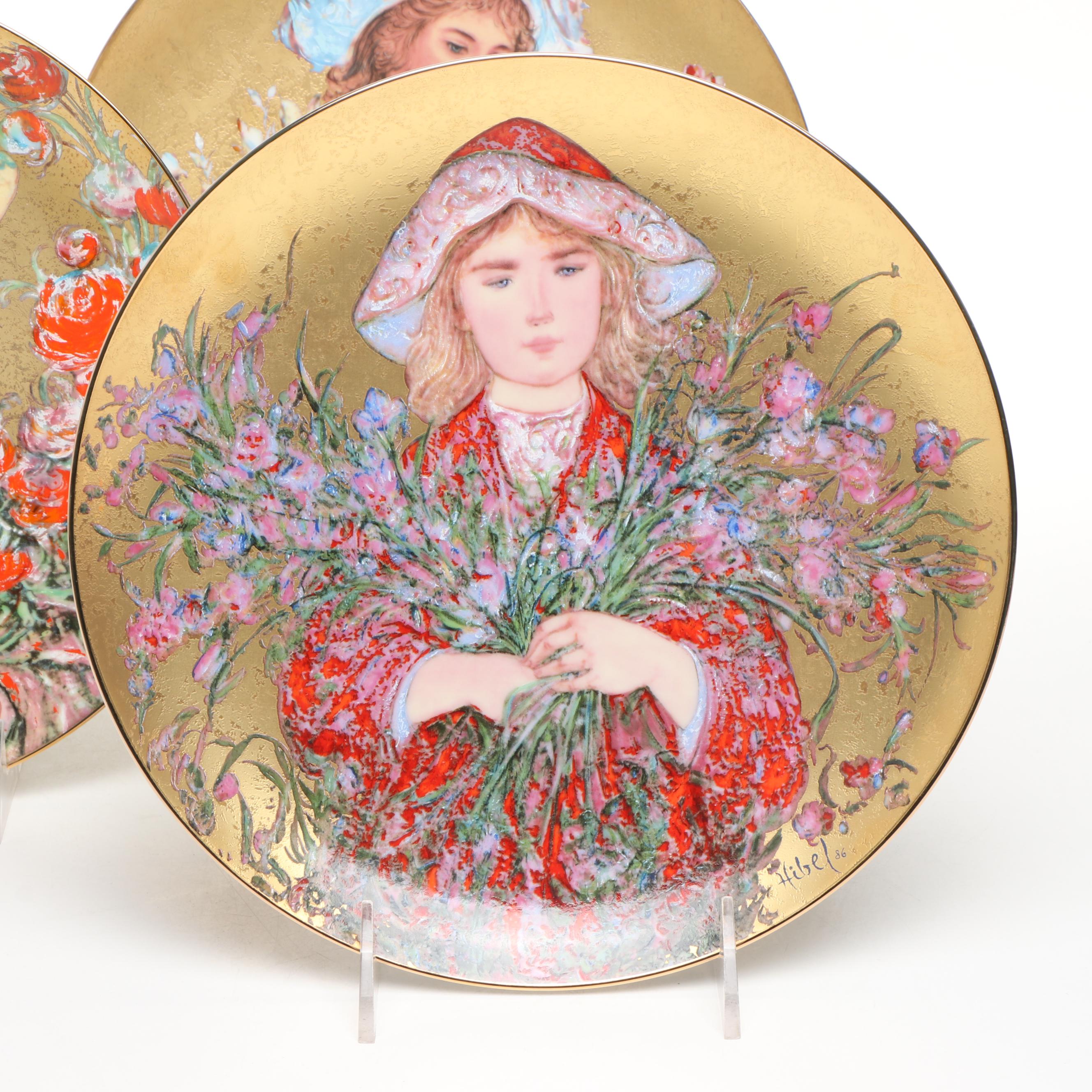 Edna Hibel The Flower Girl Series Porcelain Plates with Other Plate