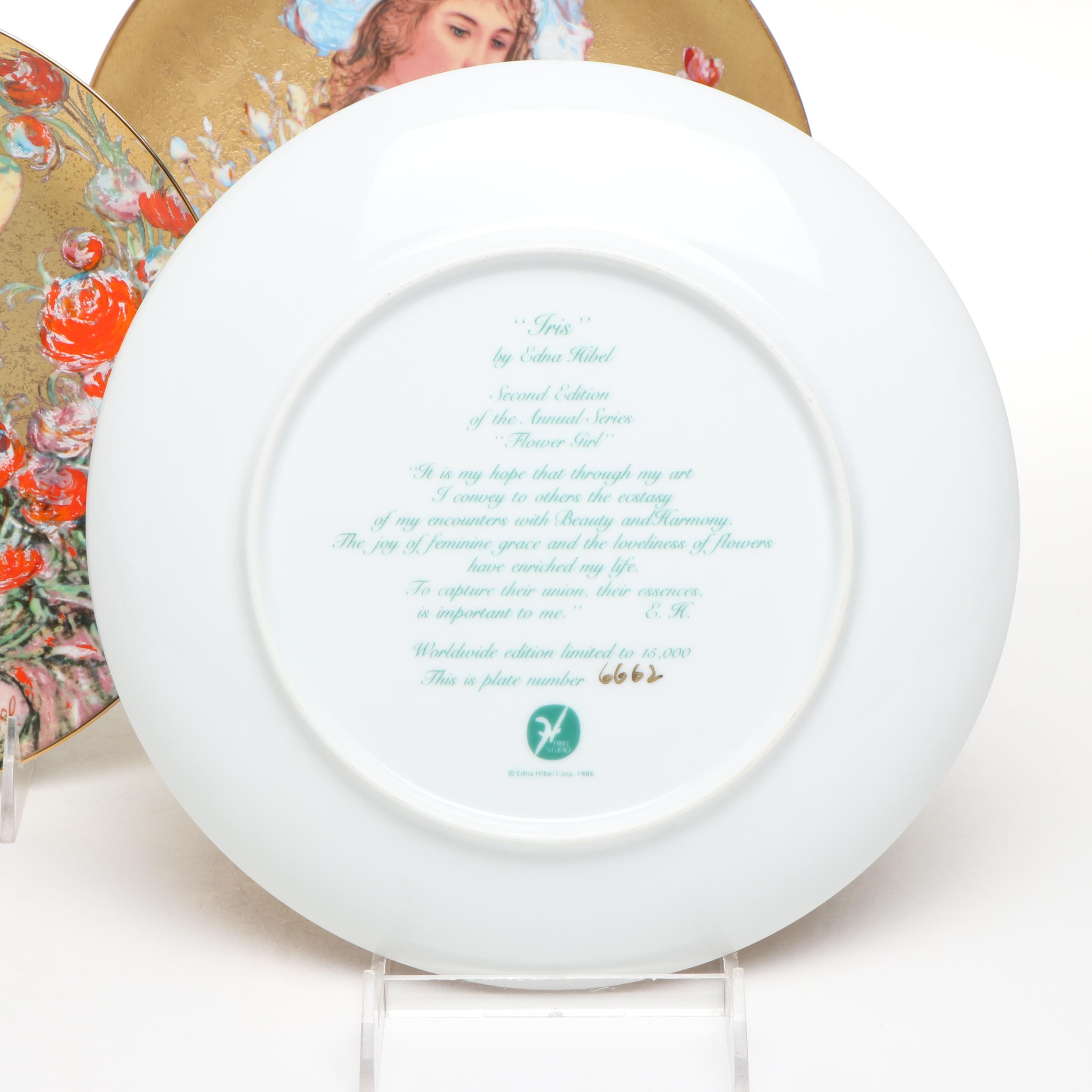 Edna Hibel The Flower Girl Series Porcelain Plates with Other Plate