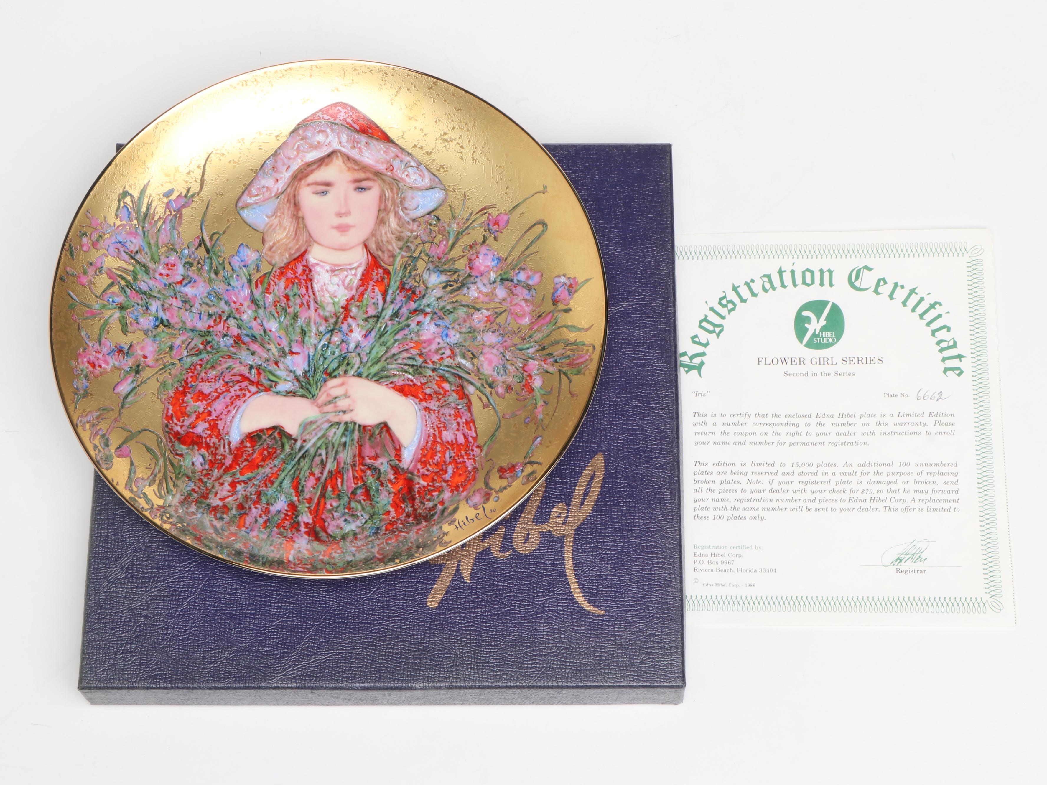 Edna Hibel The Flower Girl Series Porcelain Plates with Other Plate
