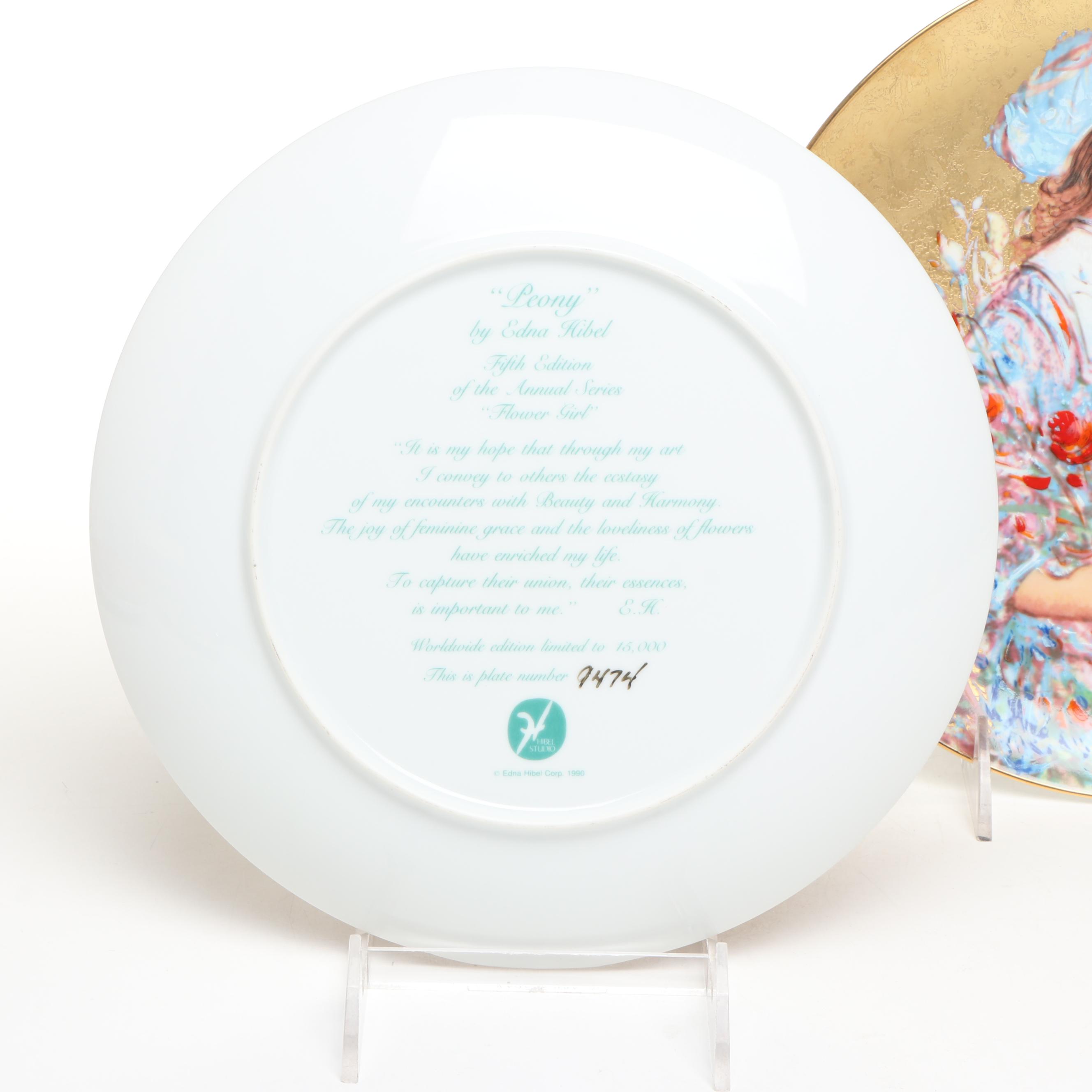 Edna Hibel The Flower Girl Series Porcelain Plates with Other Plate