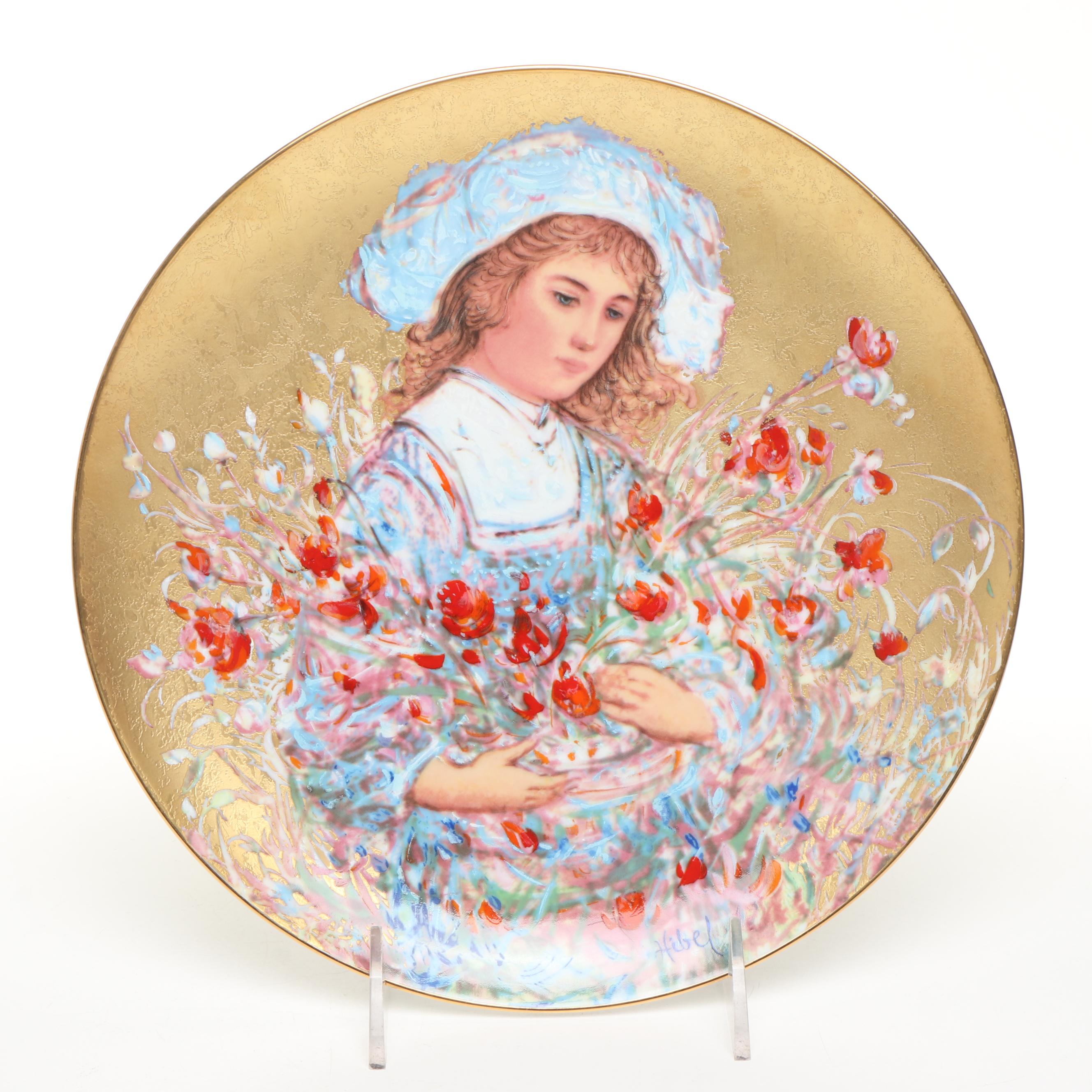 Edna Hibel The Flower Girl Series Porcelain Plates with Other Plate