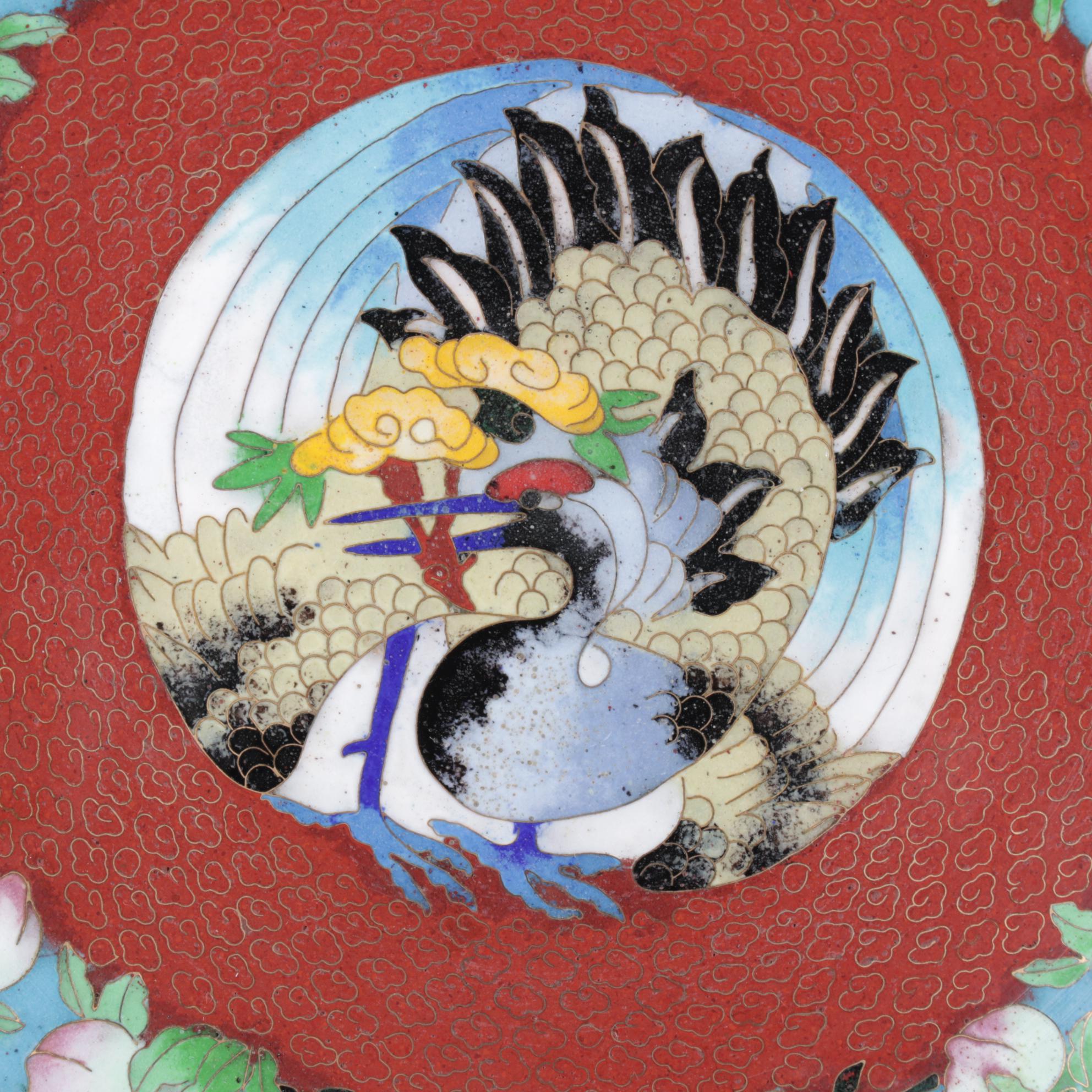 Cloisonné Enamel Plate and Butterfly Motif Brush Pot