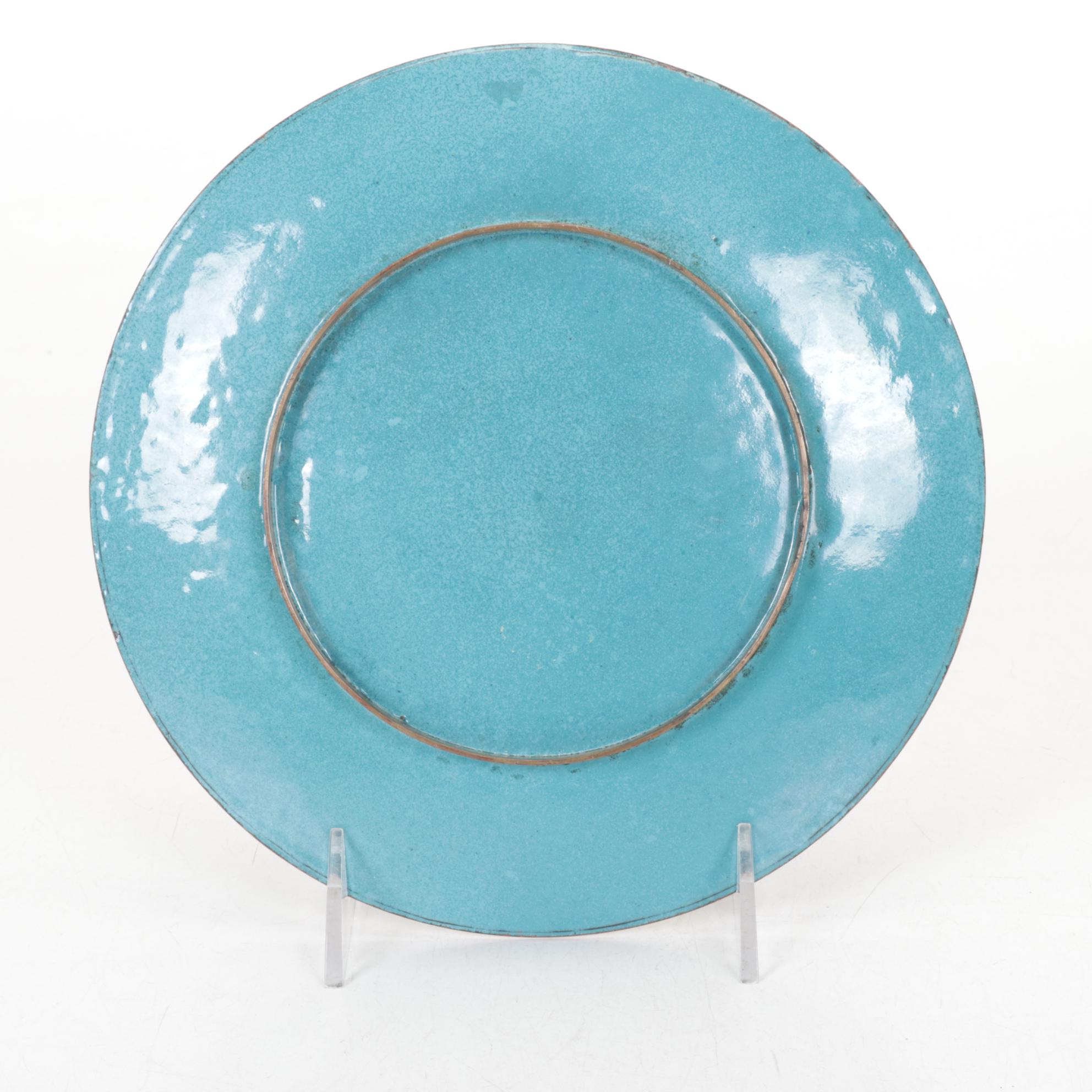 Cloisonné Enamel Plate and Butterfly Motif Brush Pot