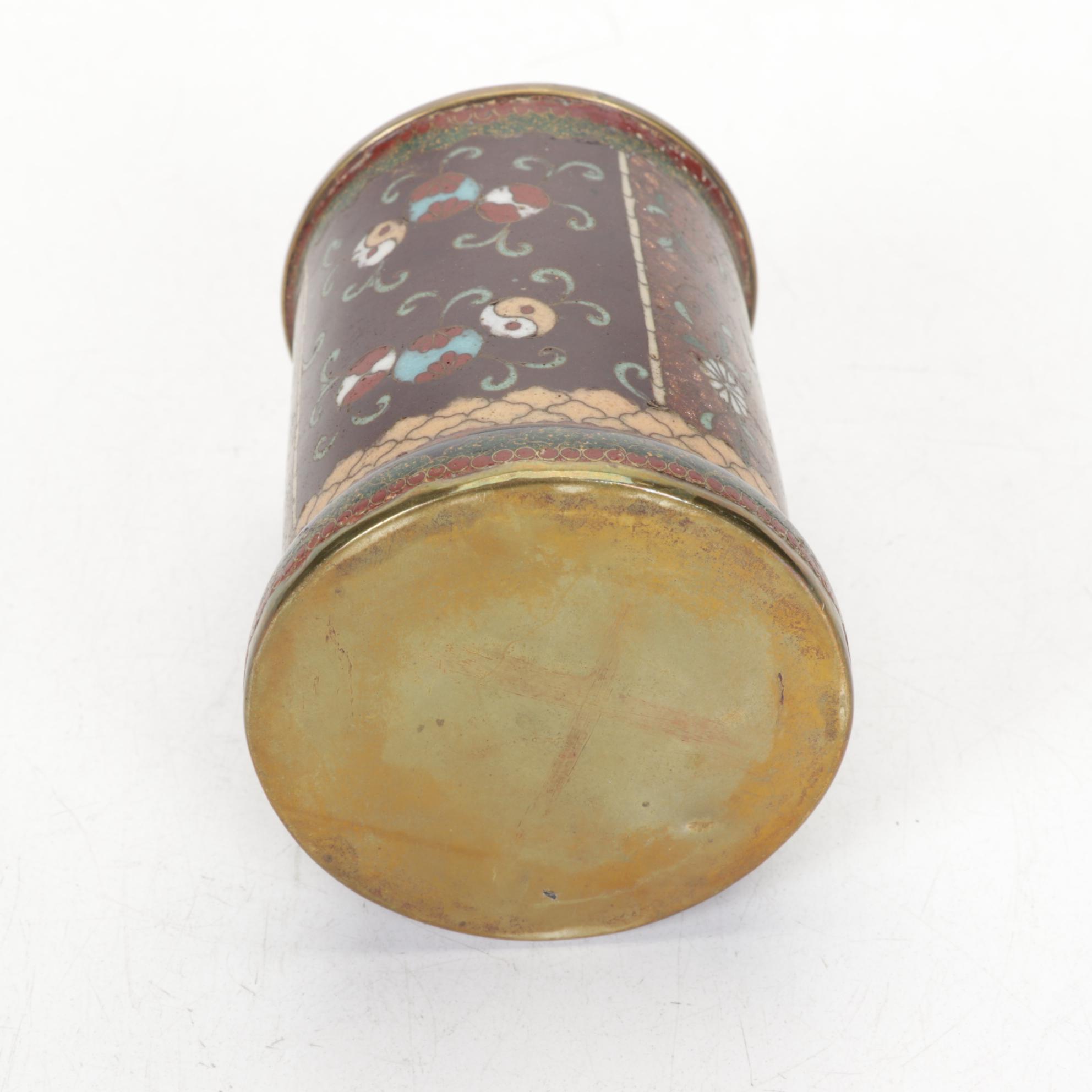 Cloisonné Enamel Plate and Butterfly Motif Brush Pot