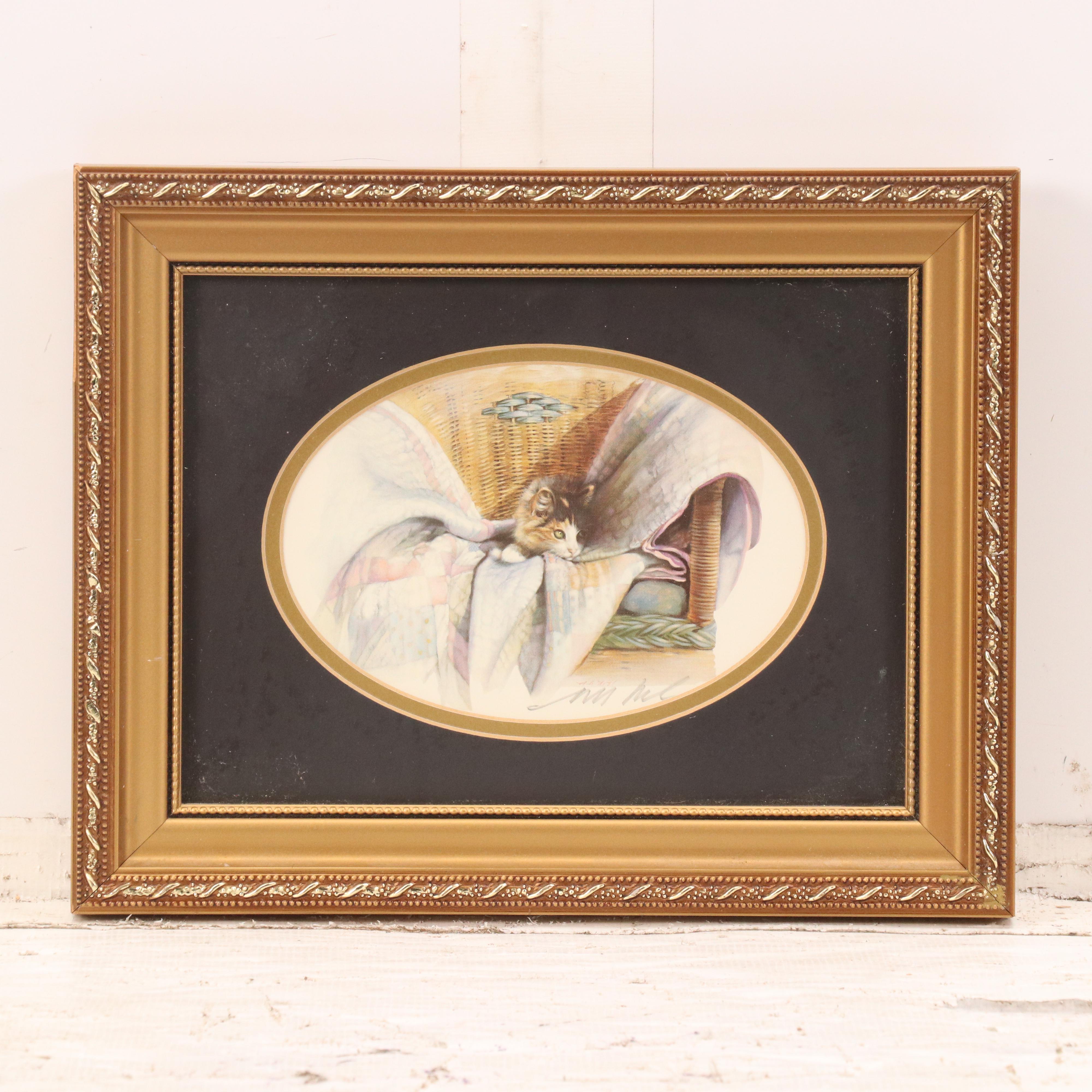 N. A. Noel Offset Lithograph "Calico" and Other Cat-Themed Art, 20th Century