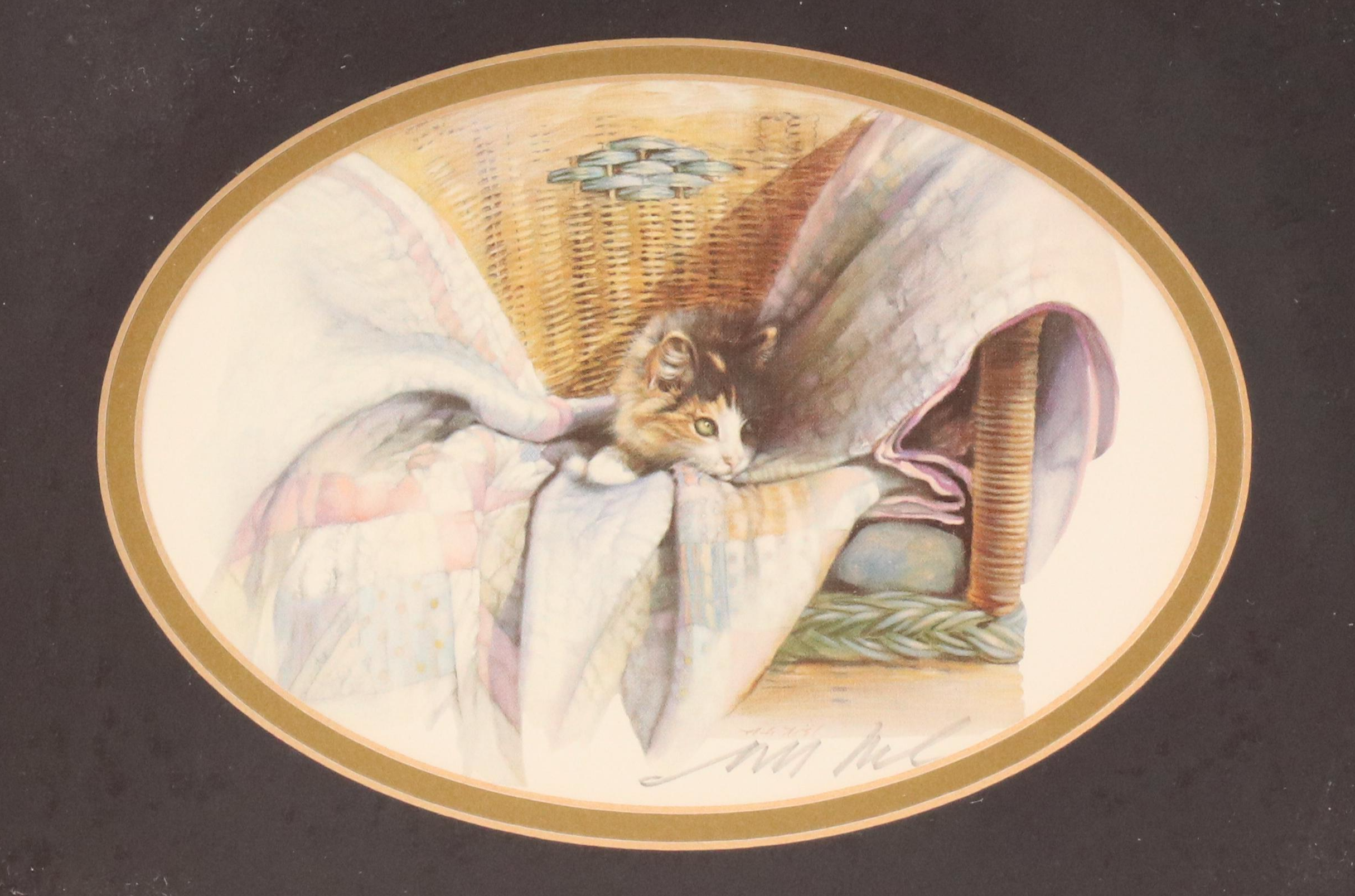 N. A. Noel Offset Lithograph "Calico" and Other Cat-Themed Art, 20th Century