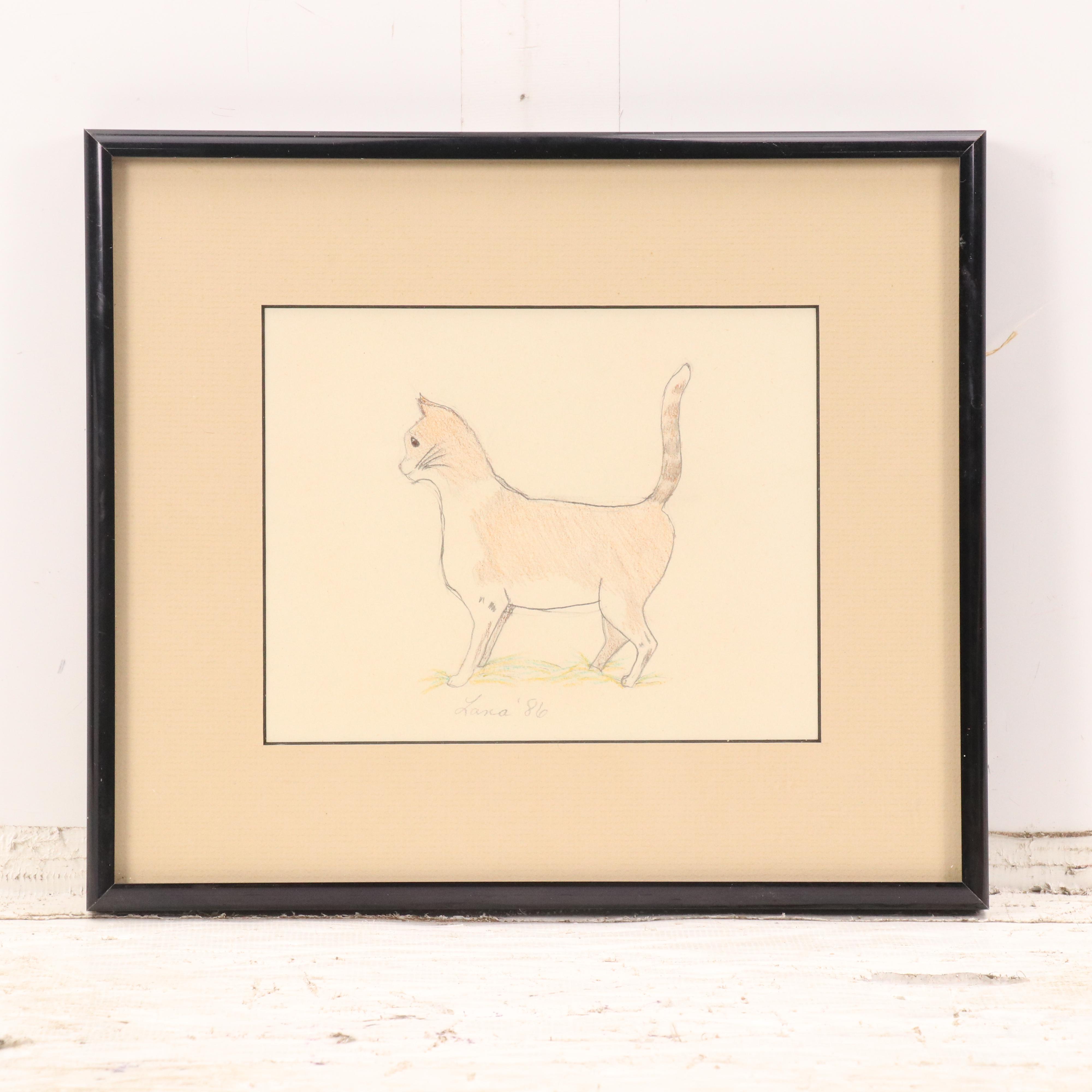 N. A. Noel Offset Lithograph "Calico" and Other Cat-Themed Art, 20th Century