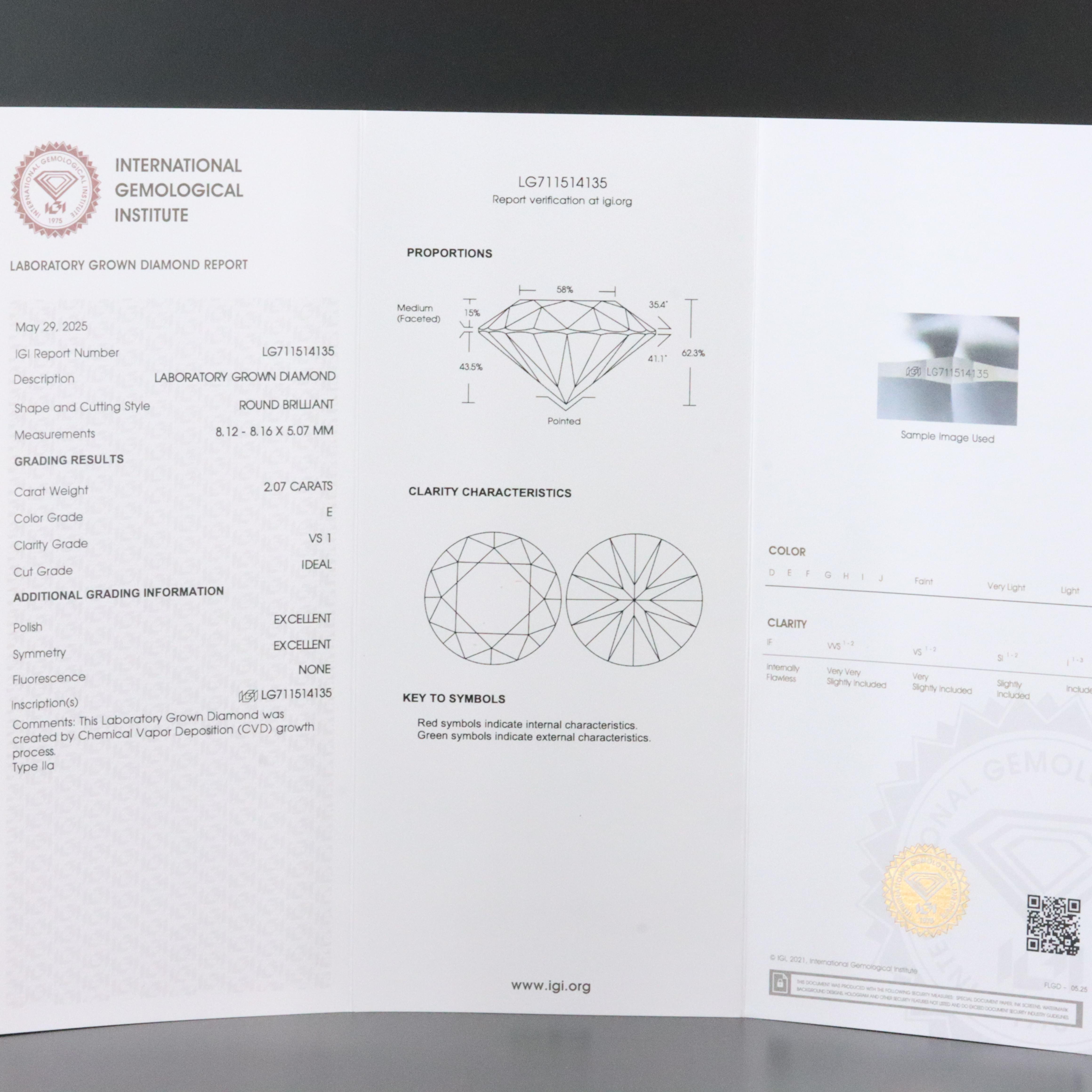 14K 2.07 CT Lab Grown Diamond Pendant with IGI Report