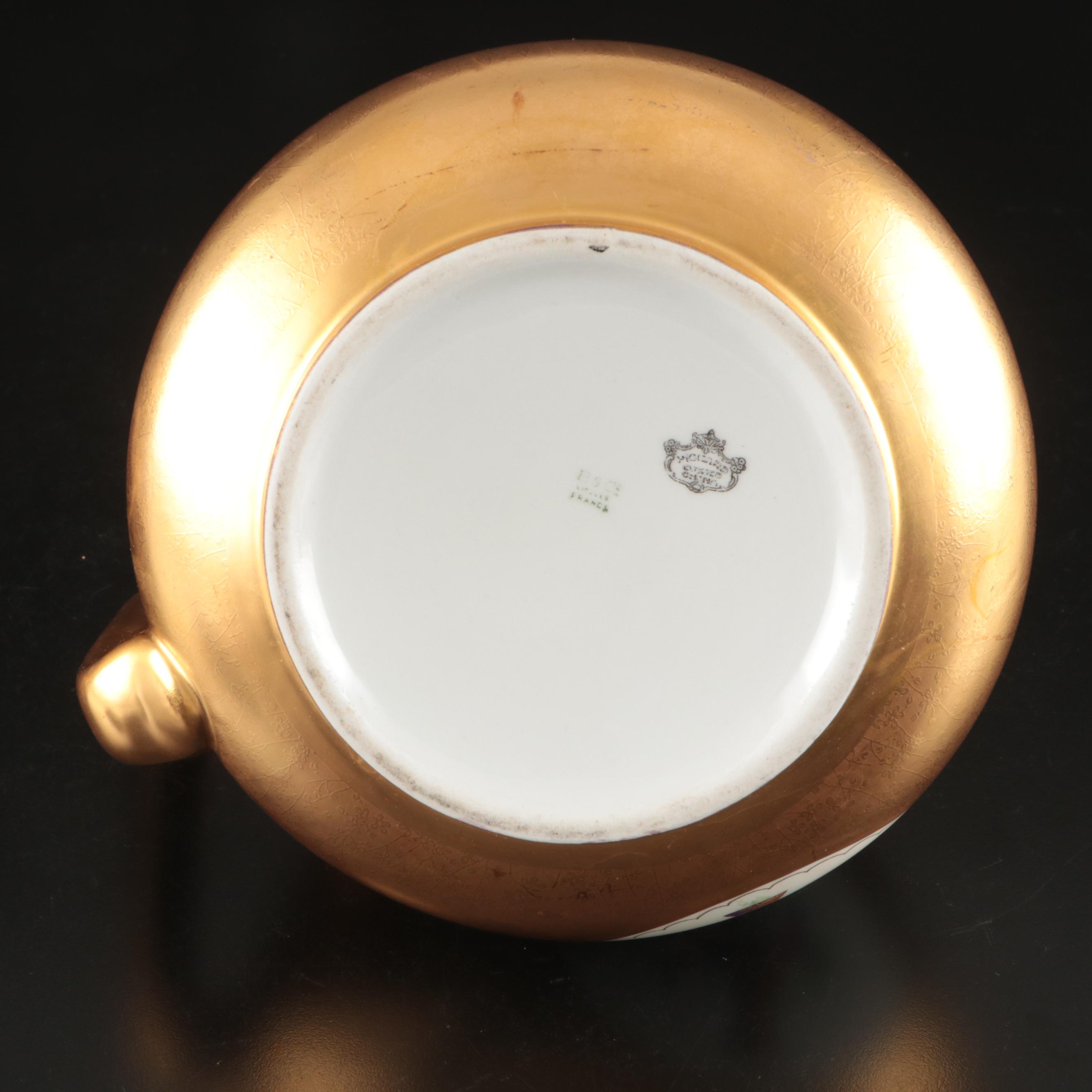 Floral Porcelain Serving Dish and Pitcher with Other Gold Finish Metal Tableware