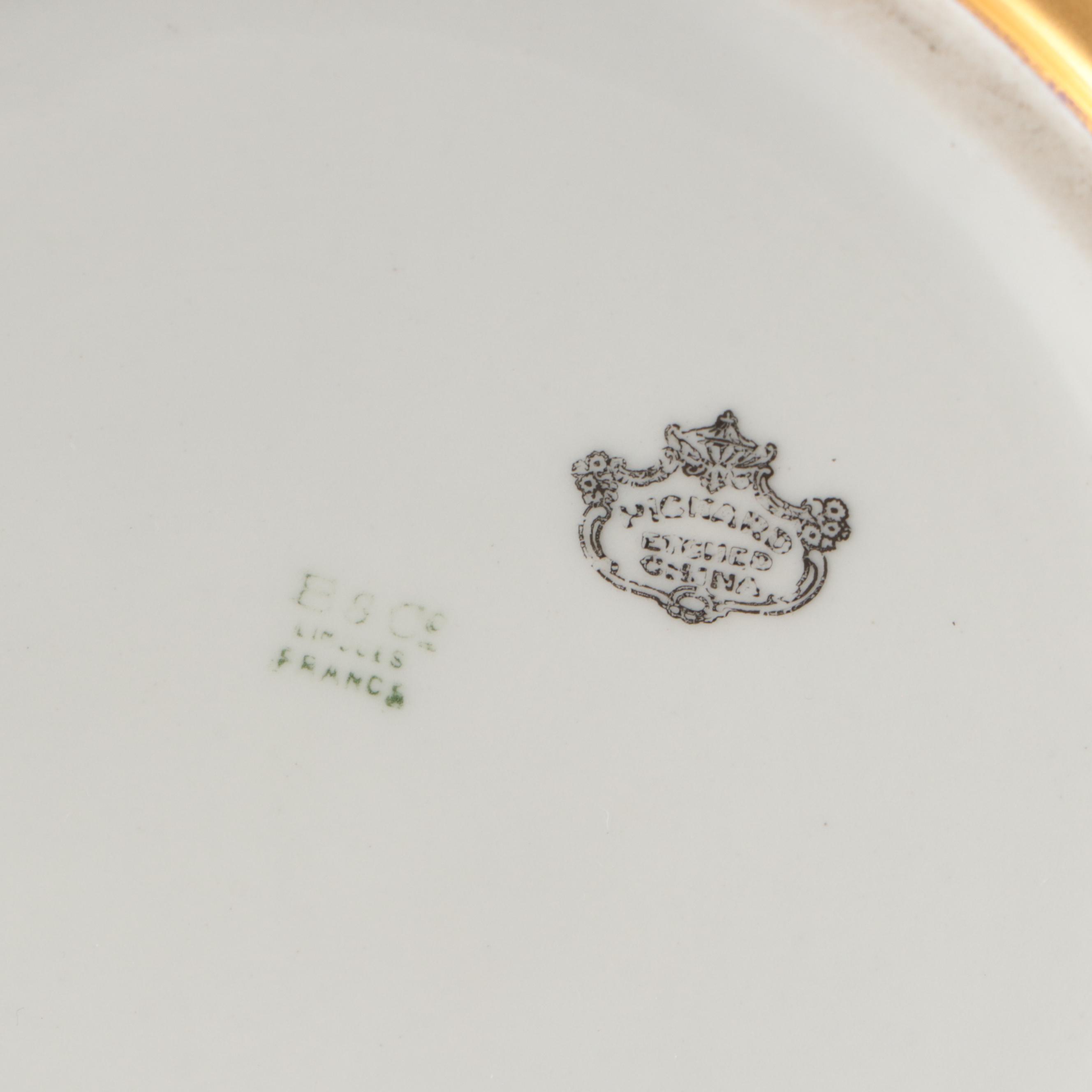 Floral Porcelain Serving Dish and Pitcher with Other Gold Finish Metal Tableware