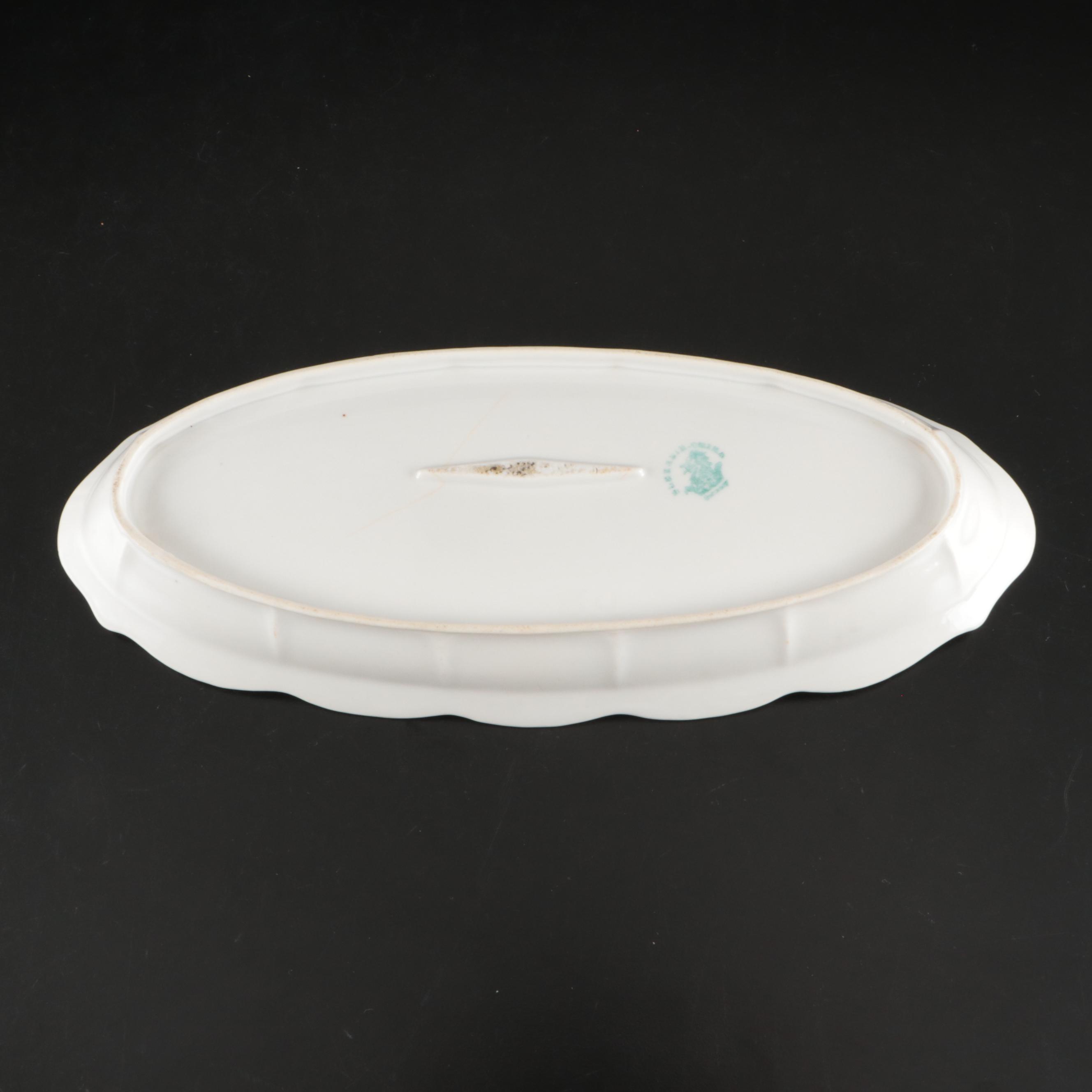 Floral Porcelain Serving Dish and Pitcher with Other Gold Finish Metal Tableware