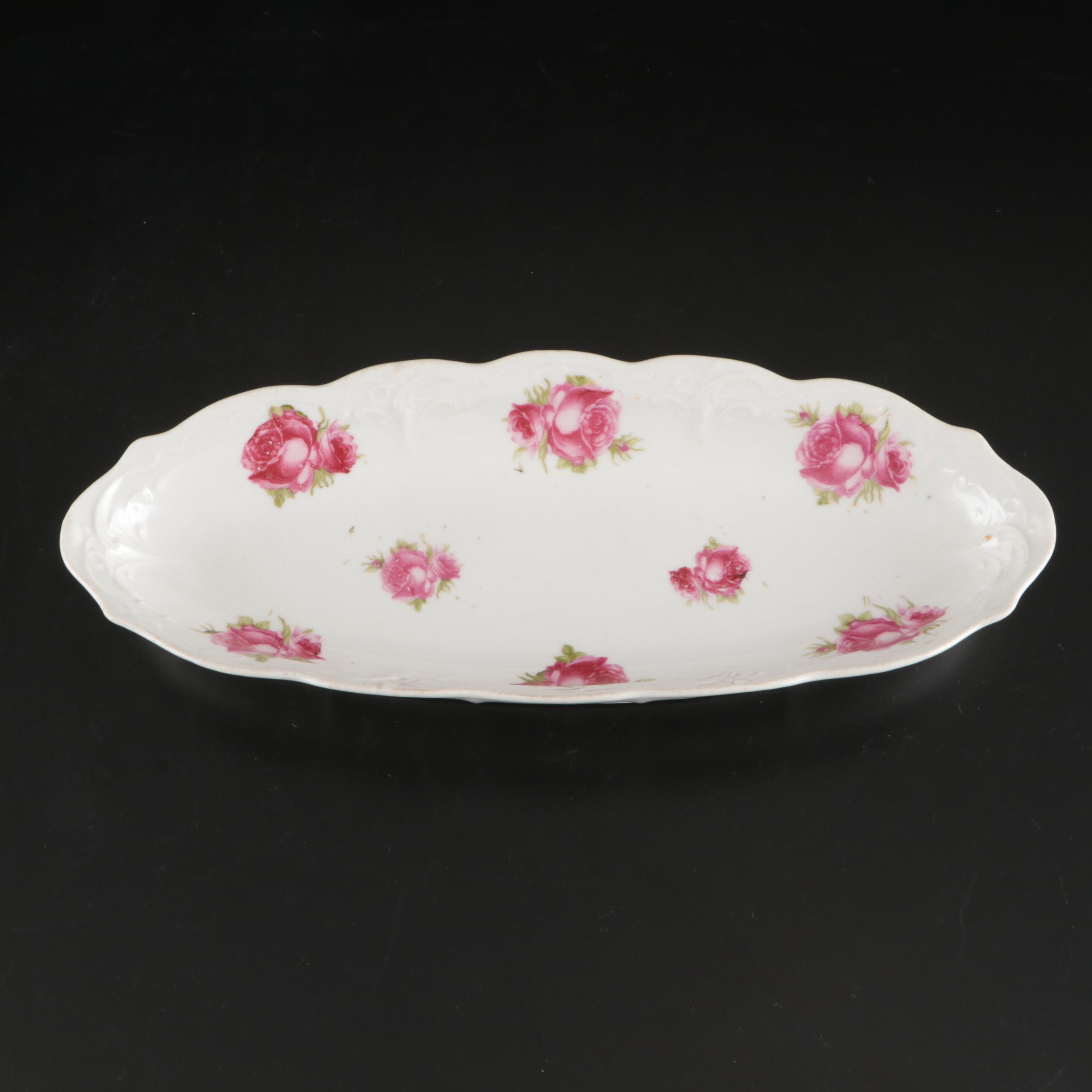 Floral Porcelain Serving Dish and Pitcher with Other Gold Finish Metal Tableware