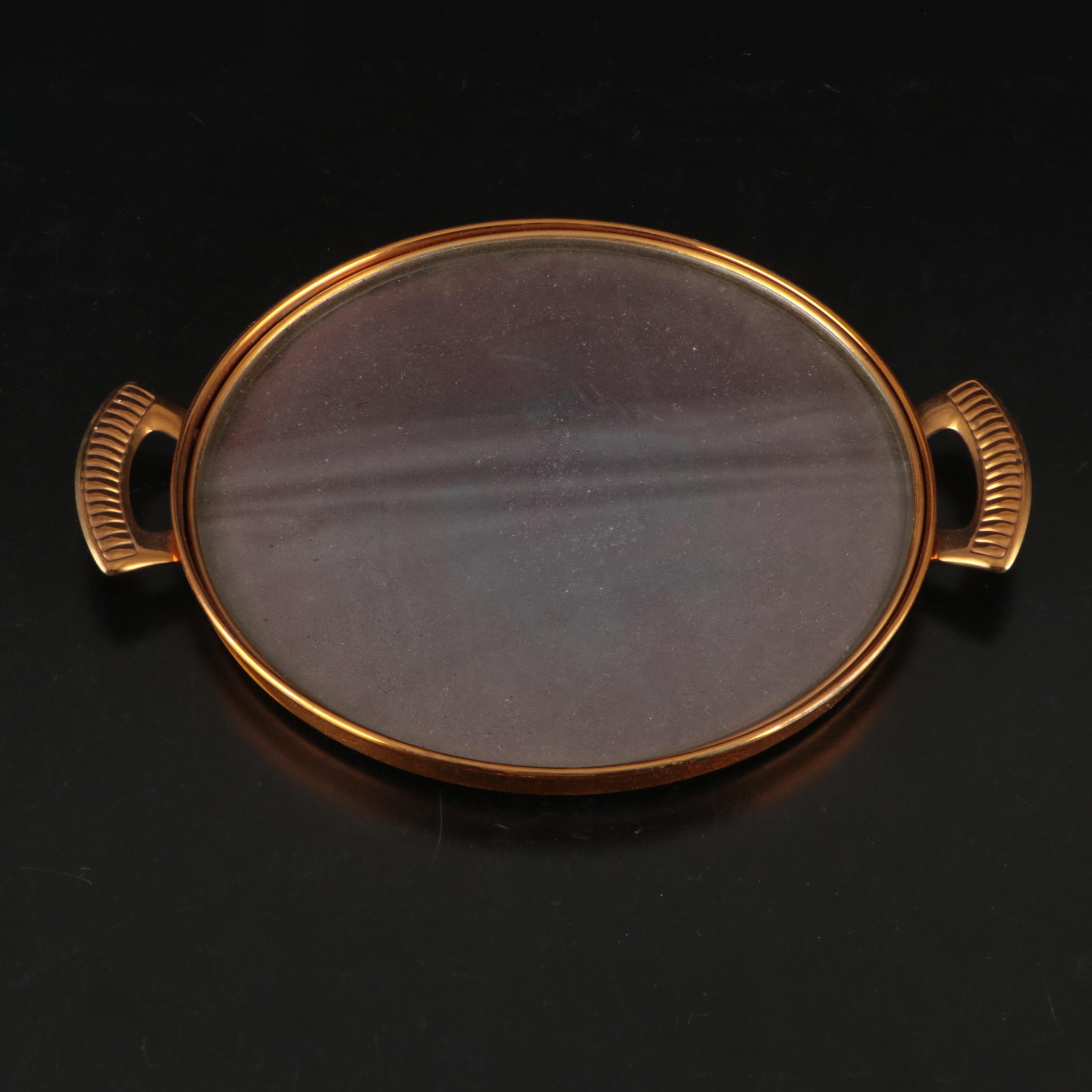 Floral Porcelain Serving Dish and Pitcher with Other Gold Finish Metal Tableware