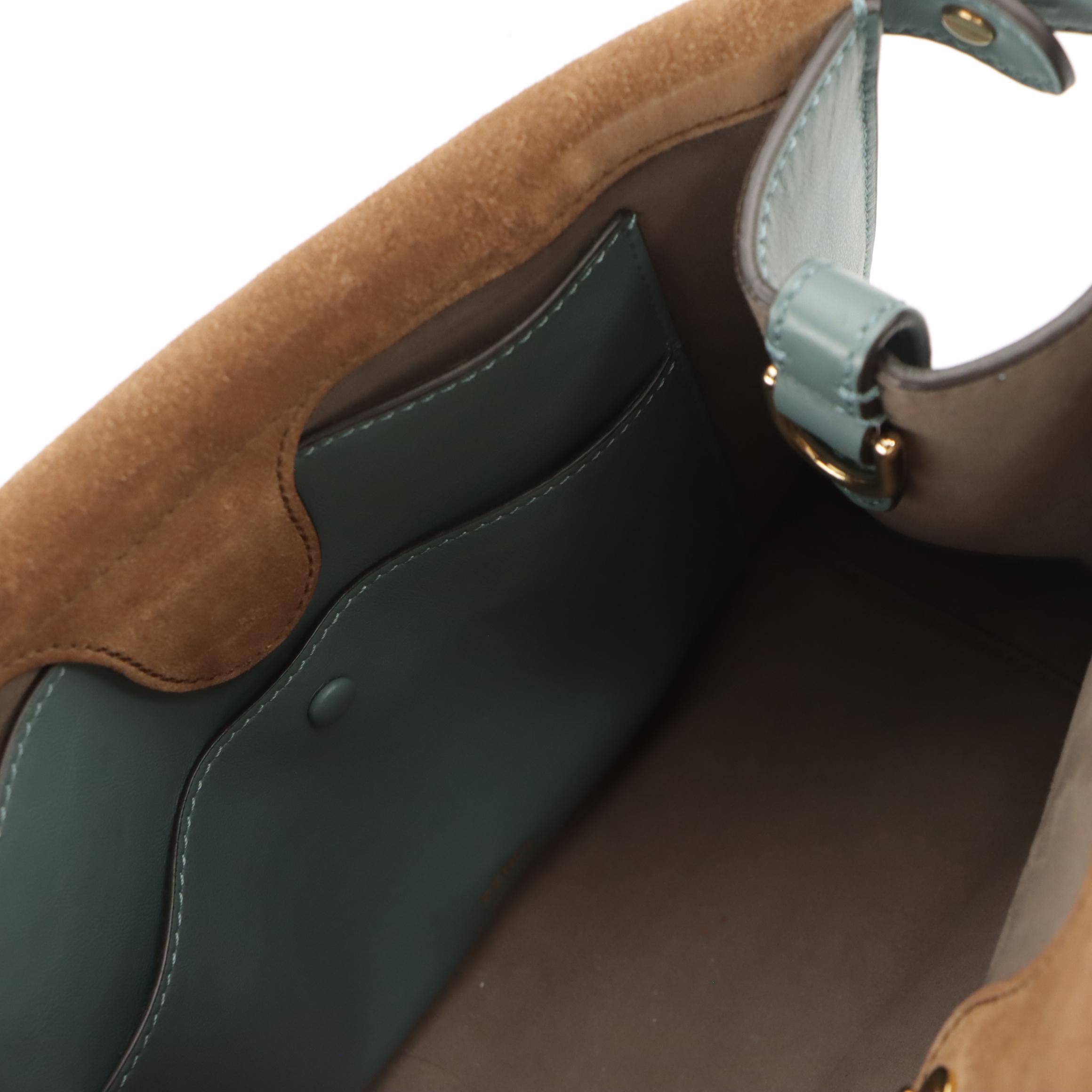 Fendi Small Grace Flip Tote in Blue Calfskin Leather and Brown Suede