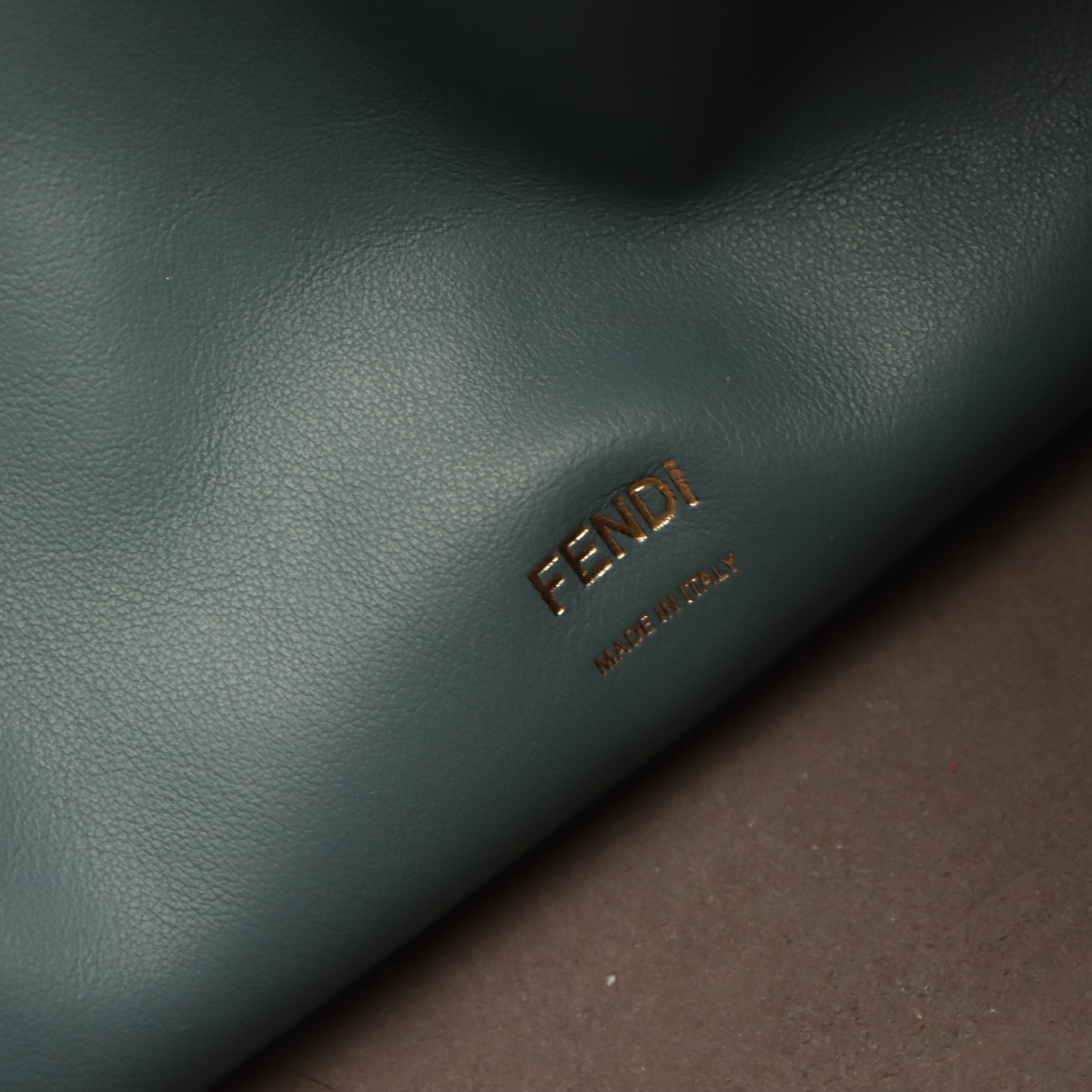 Fendi Small Grace Flip Tote in Blue Calfskin Leather and Brown Suede