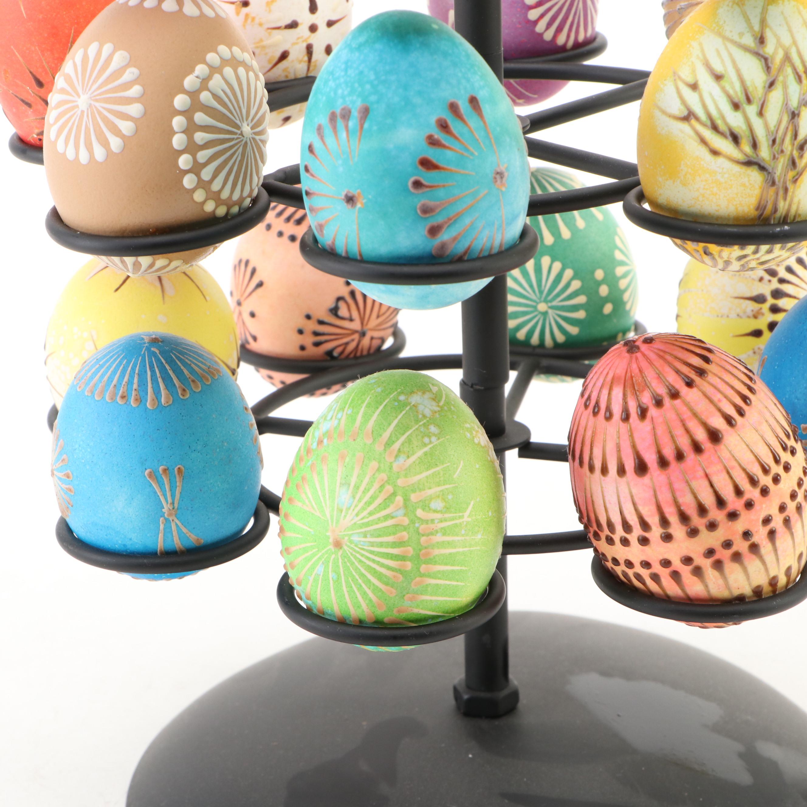 Hand-Painted Eggs on Metal Display Tree