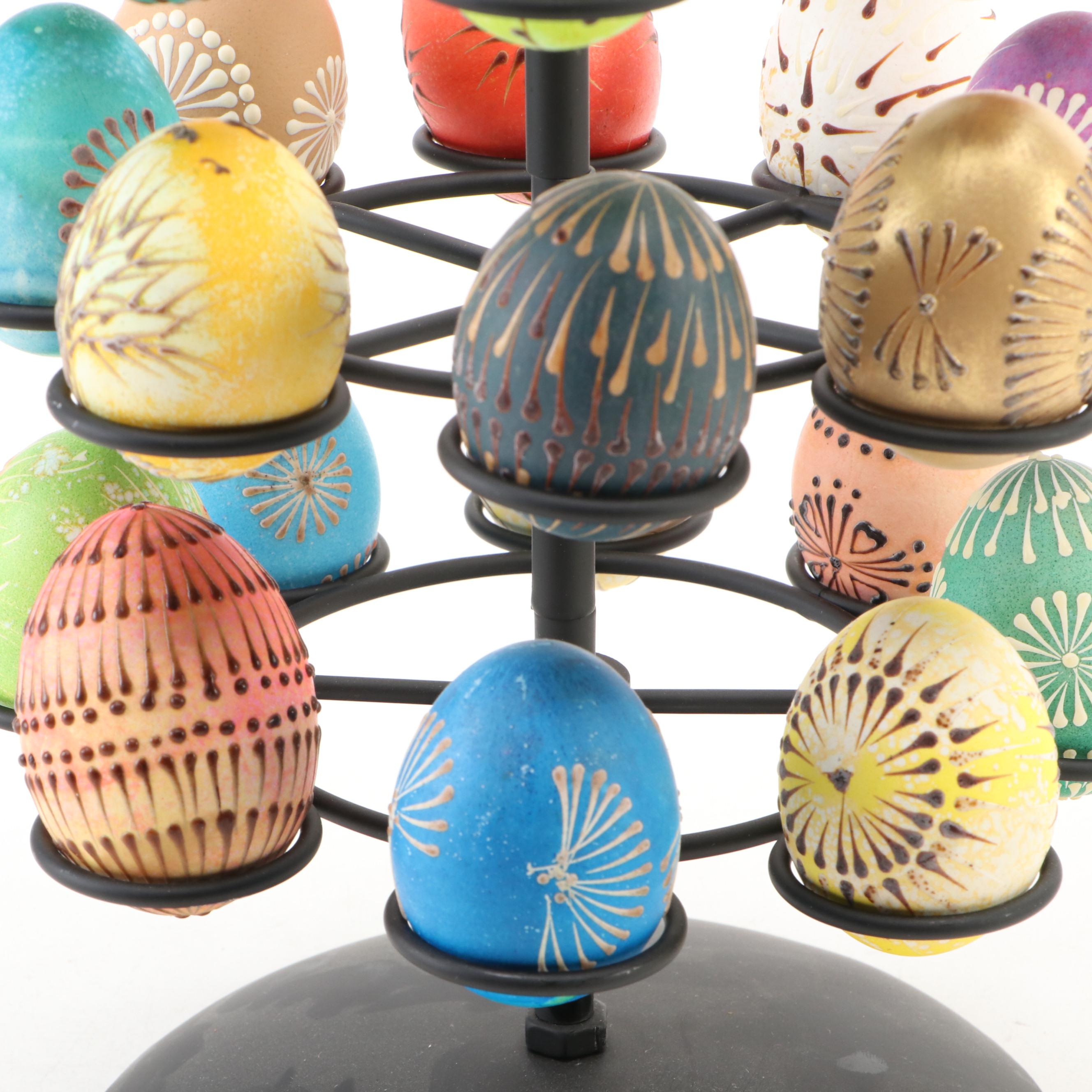 Hand-Painted Eggs on Metal Display Tree